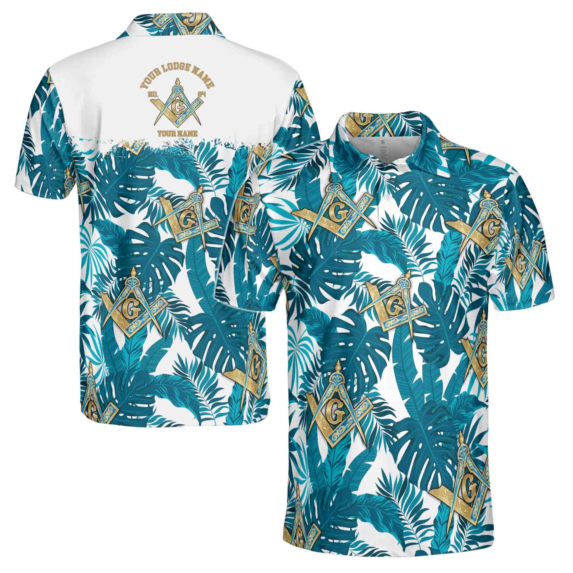 Personalizedize Name Lodge Name Masonic Freemasonry Tropical Plants Men's Polo Shirt