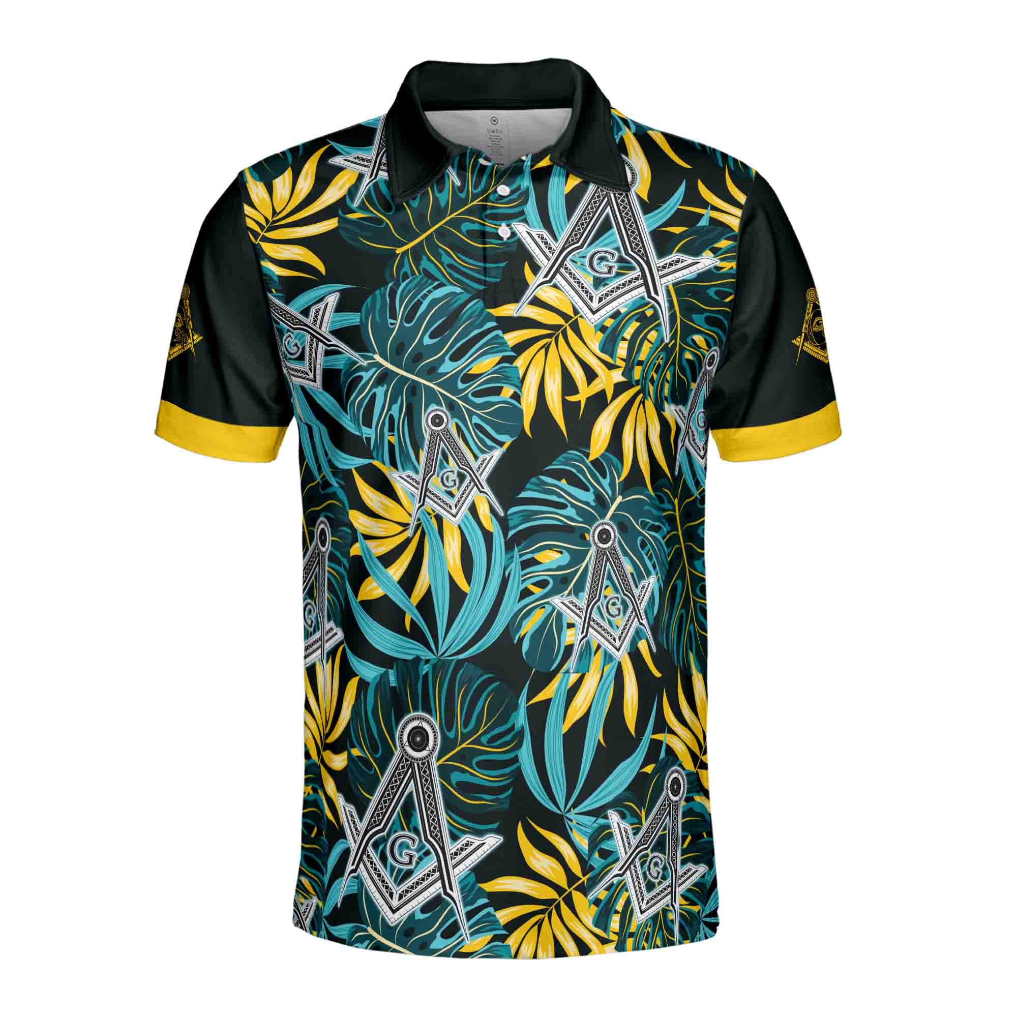 Alternative view of Personalizedize Name Masonic Freemasonry Lodge Tropical Plants Men's Polo Shirt