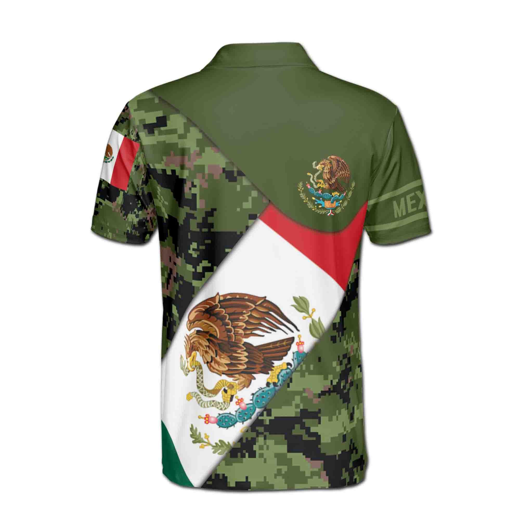 Personalizedize Name Mexico Flag Camouflage Army 3D All Over Print Polo Shirt Size - Image 3