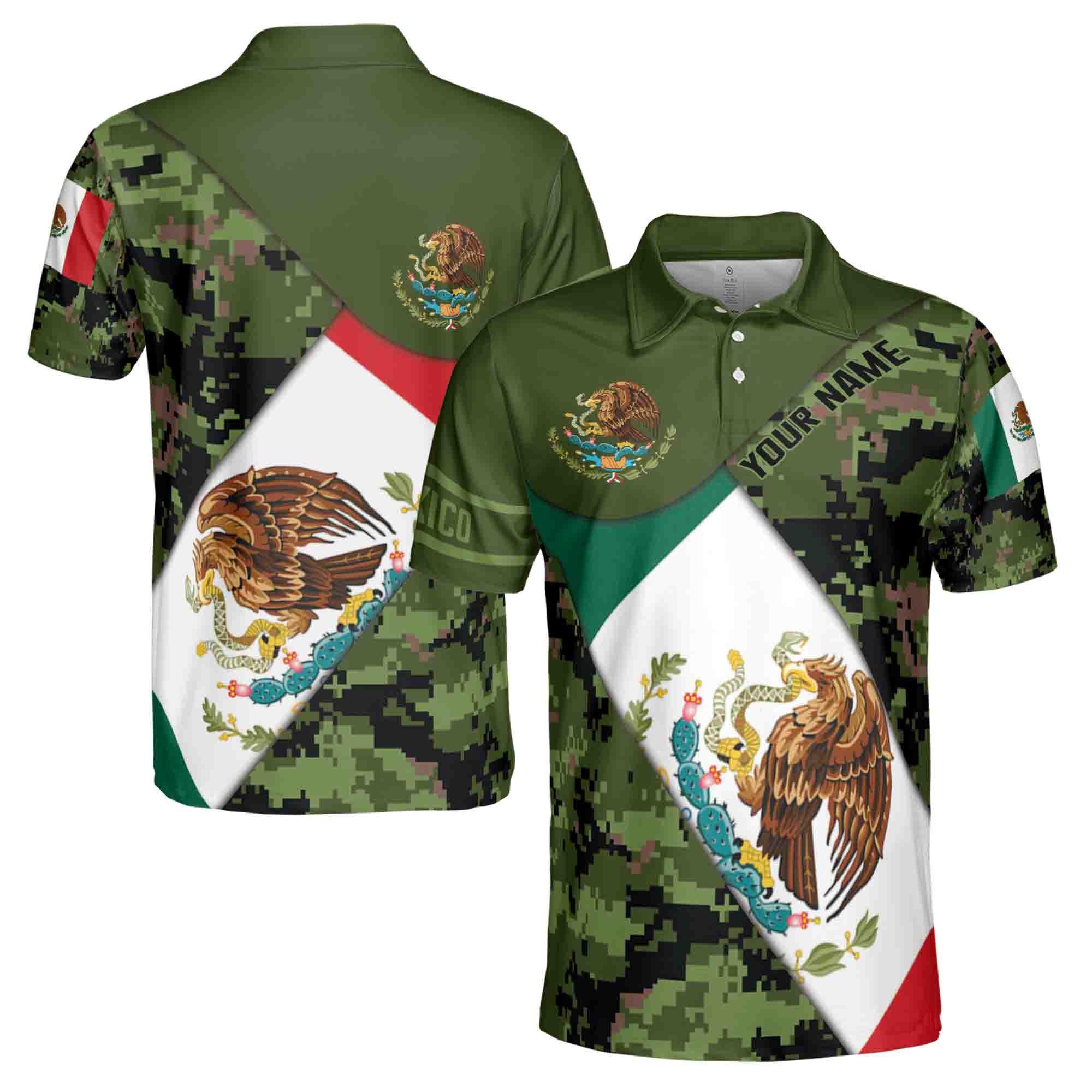Personalizedize Name Mexico Flag Camouflage Army 3D All Over Print Polo Shirt Size
