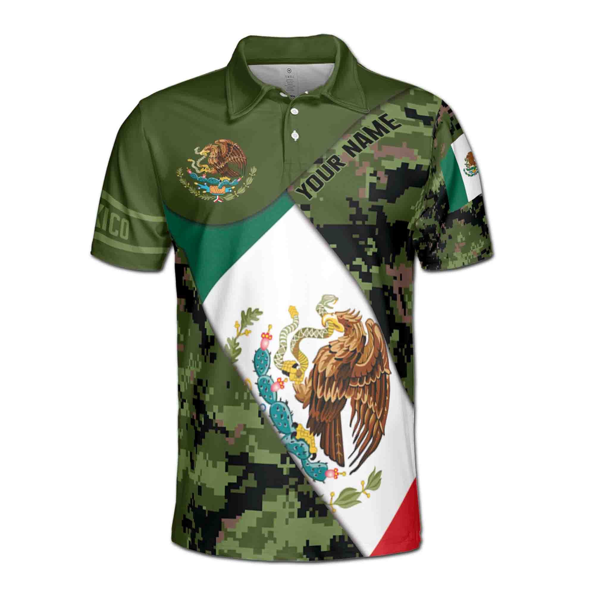 Alternative view of Personalizedize Name Mexico Flag Camouflage Army 3D All Over Print Polo Shirt Size