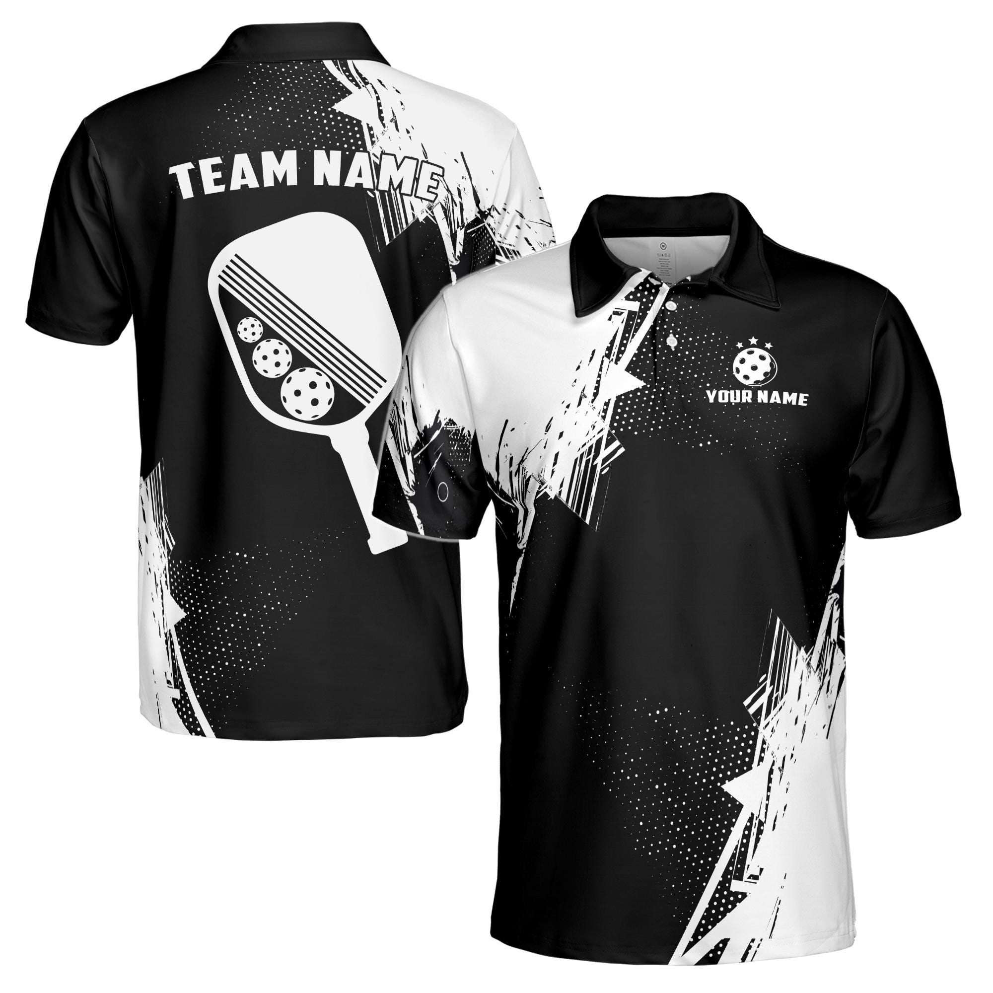 Personalizedize Name Multiple Sports Options Grunge Sketch Black White 3D Men's Polo Shirt