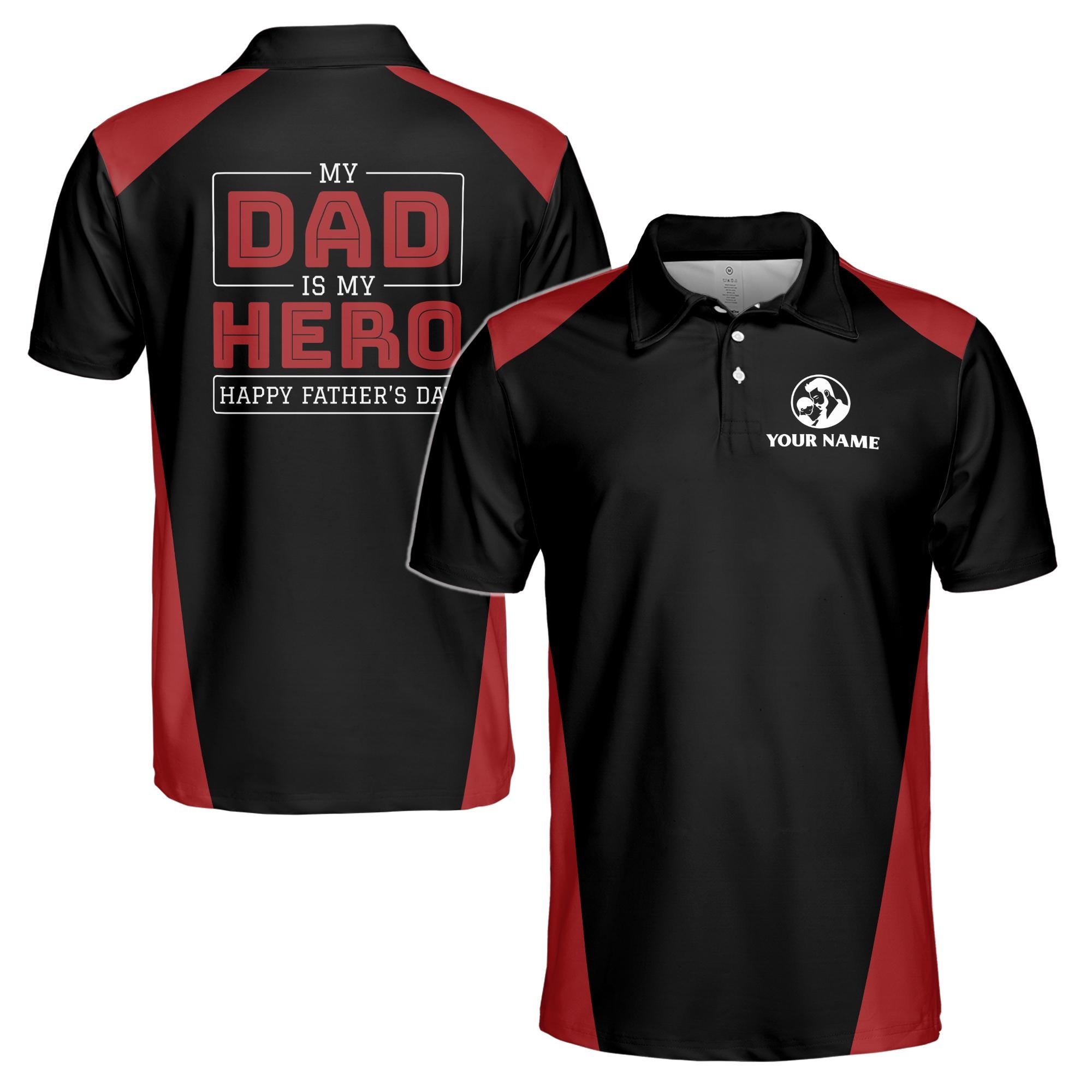 Personalizedize Name My Dad Is My Hero Black 3D Men's Polo Shirt