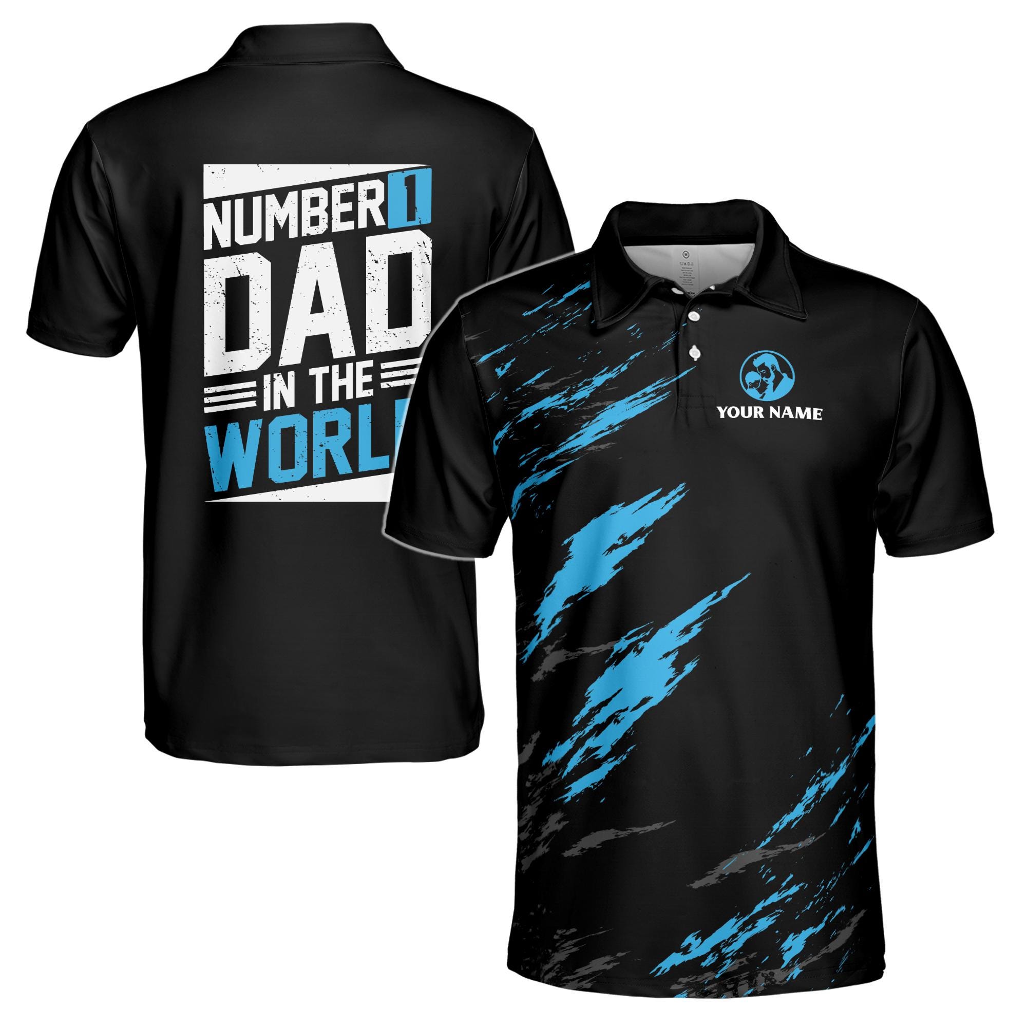 Personalizedize Name Number One Dad In The World Black 3D Men's Polo Shirt