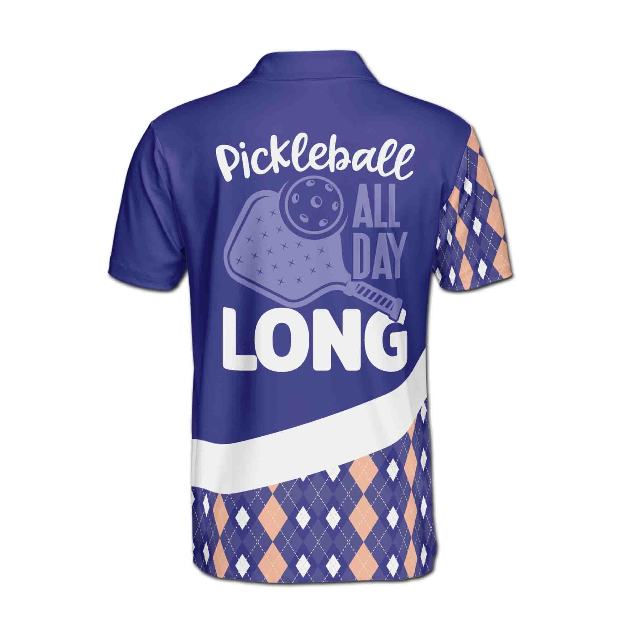 Personalizedize Name Pickleball Paddle All Day Long Blue 3D Men's Polo Shirt - Image 3