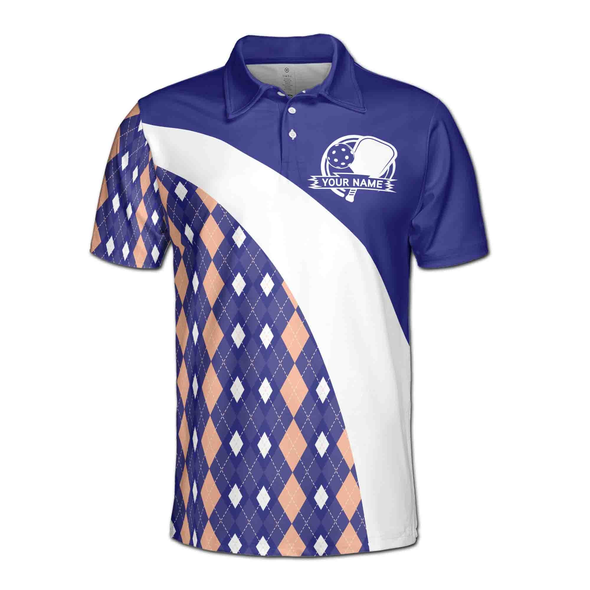 Alternative view of Personalizedize Name Pickleball Paddle All Day Long Blue 3D Men's Polo Shirt