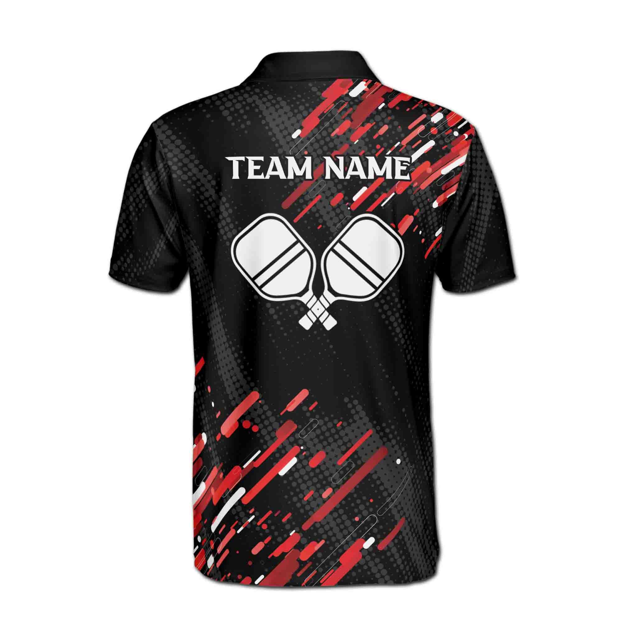 Personalizedize Name Pickleball Paddle Black Red White 3D Men's Polo Shirt - Image 3