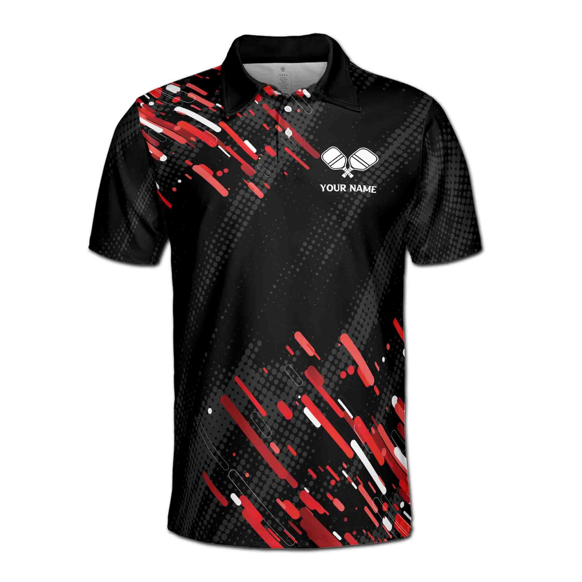 Alternative view of Personalizedize Name Pickleball Paddle Black Red White 3D Men's Polo Shirt