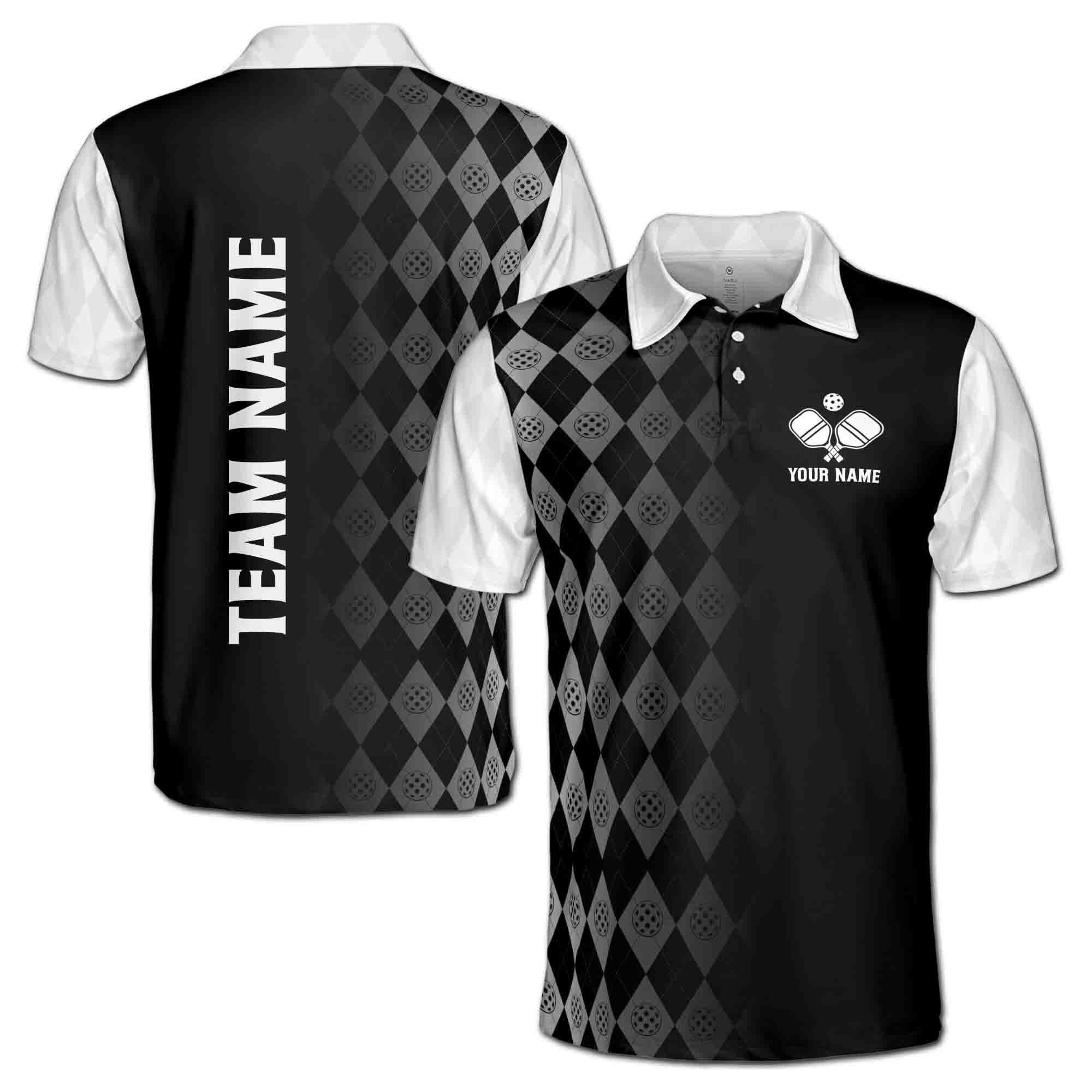Personalizedize Name Pickleball Paddle Fading Pattern Black White 3D Men's Polo Shirt