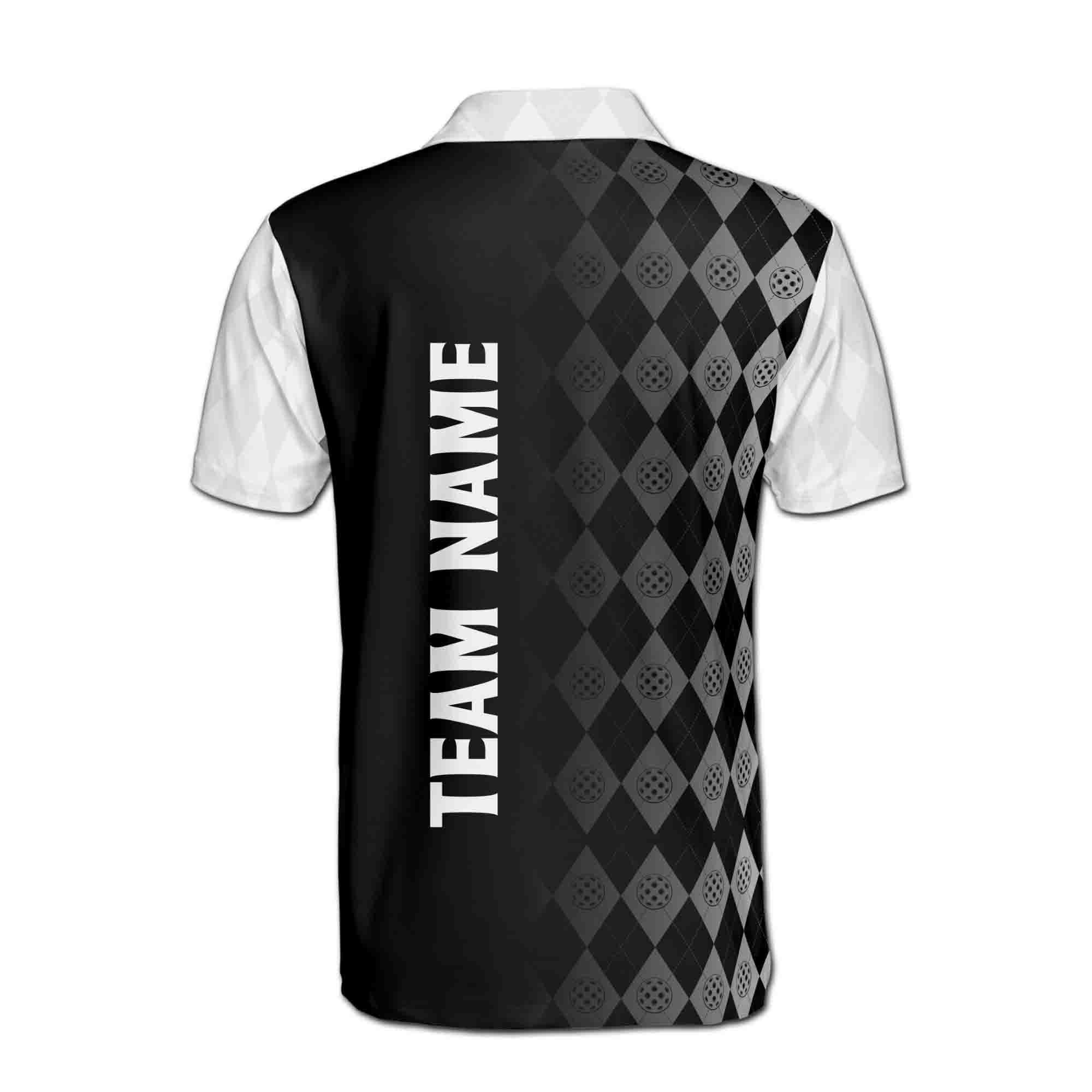 Personalizedize Name Pickleball Paddle Fading Pattern Black White 3D Men's Polo Shirt - Image 3