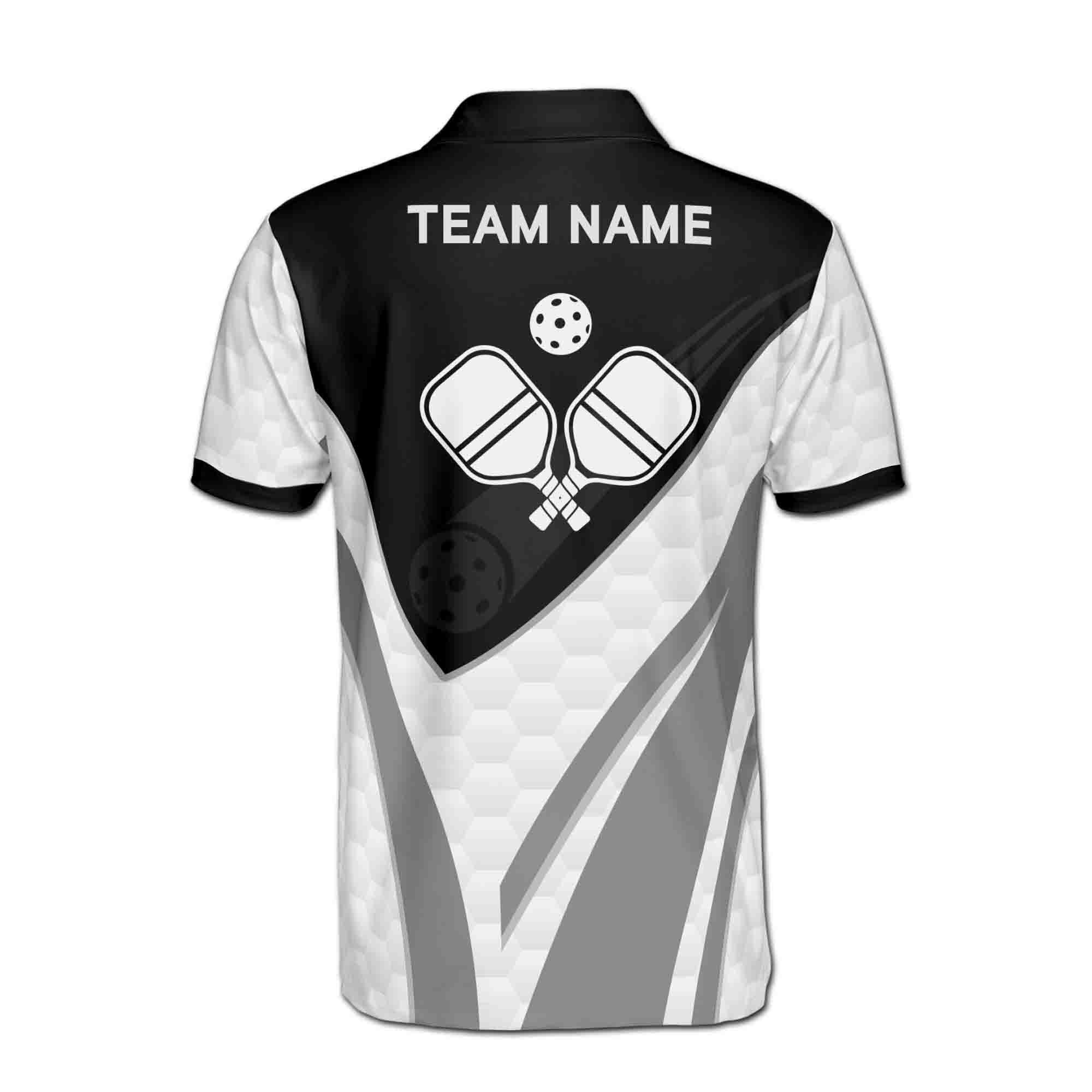 Personalizedize Name Pickleball Paddle Flaming Black White 3D Men's Polo Shirt - Image 3