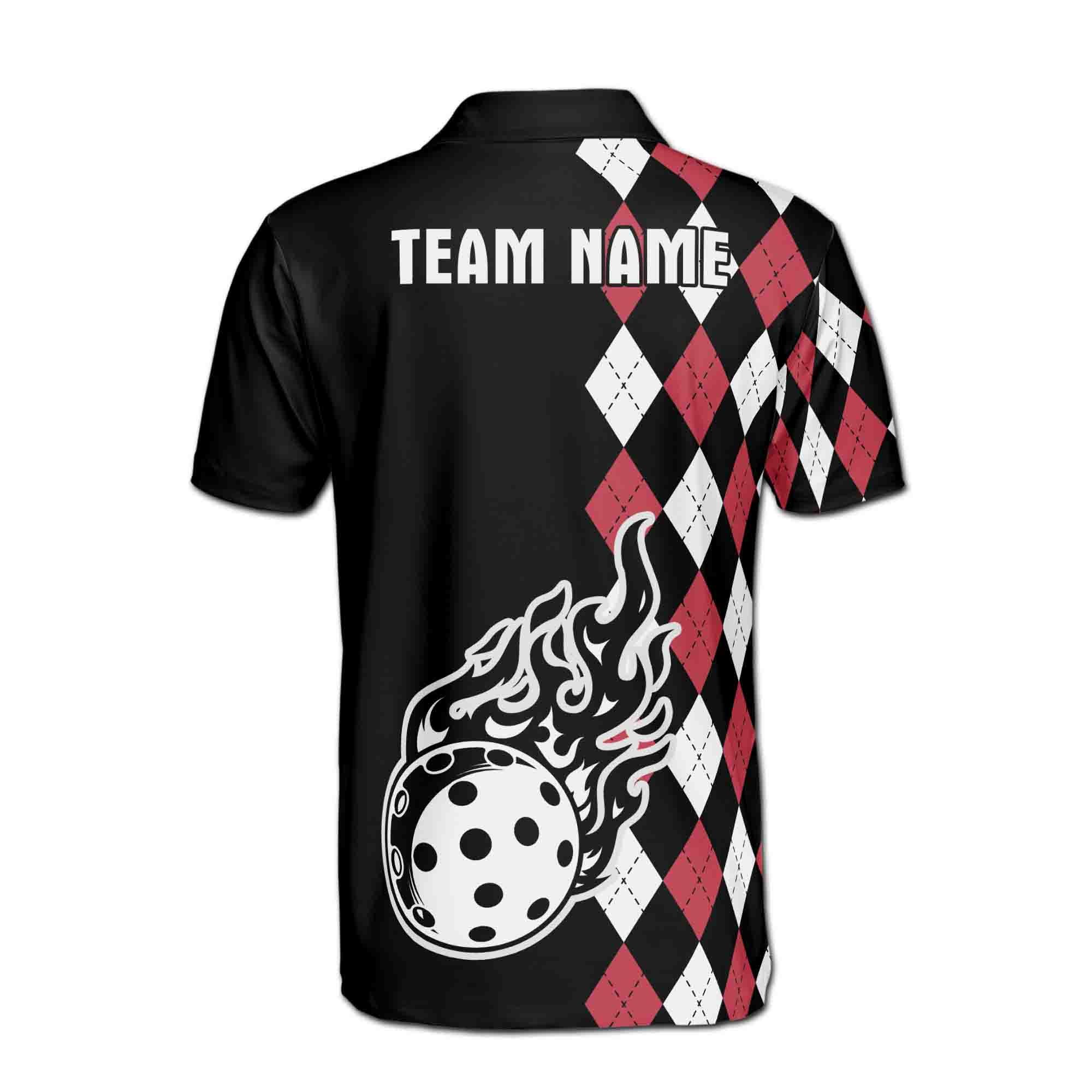 Personalizedize Name Pickleball Paddle Flaming Black White Red 3D Men's Polo Shirt - Image 3