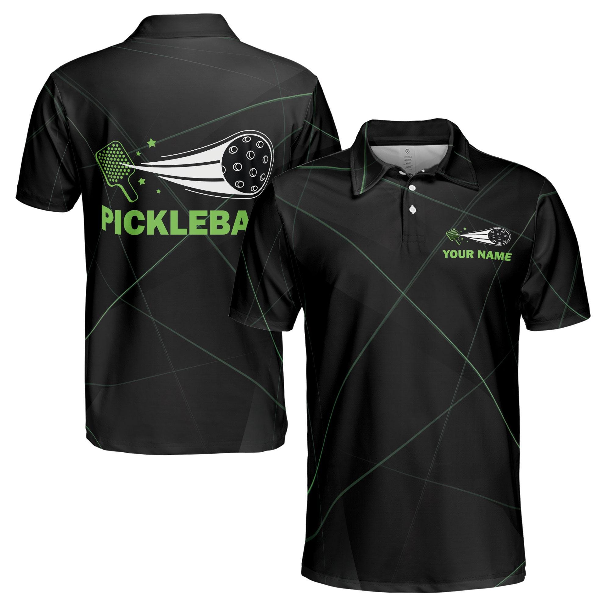 Personalizedize Name Pickleball Paddle Geometric Black 3D Men's Polo Shirt
