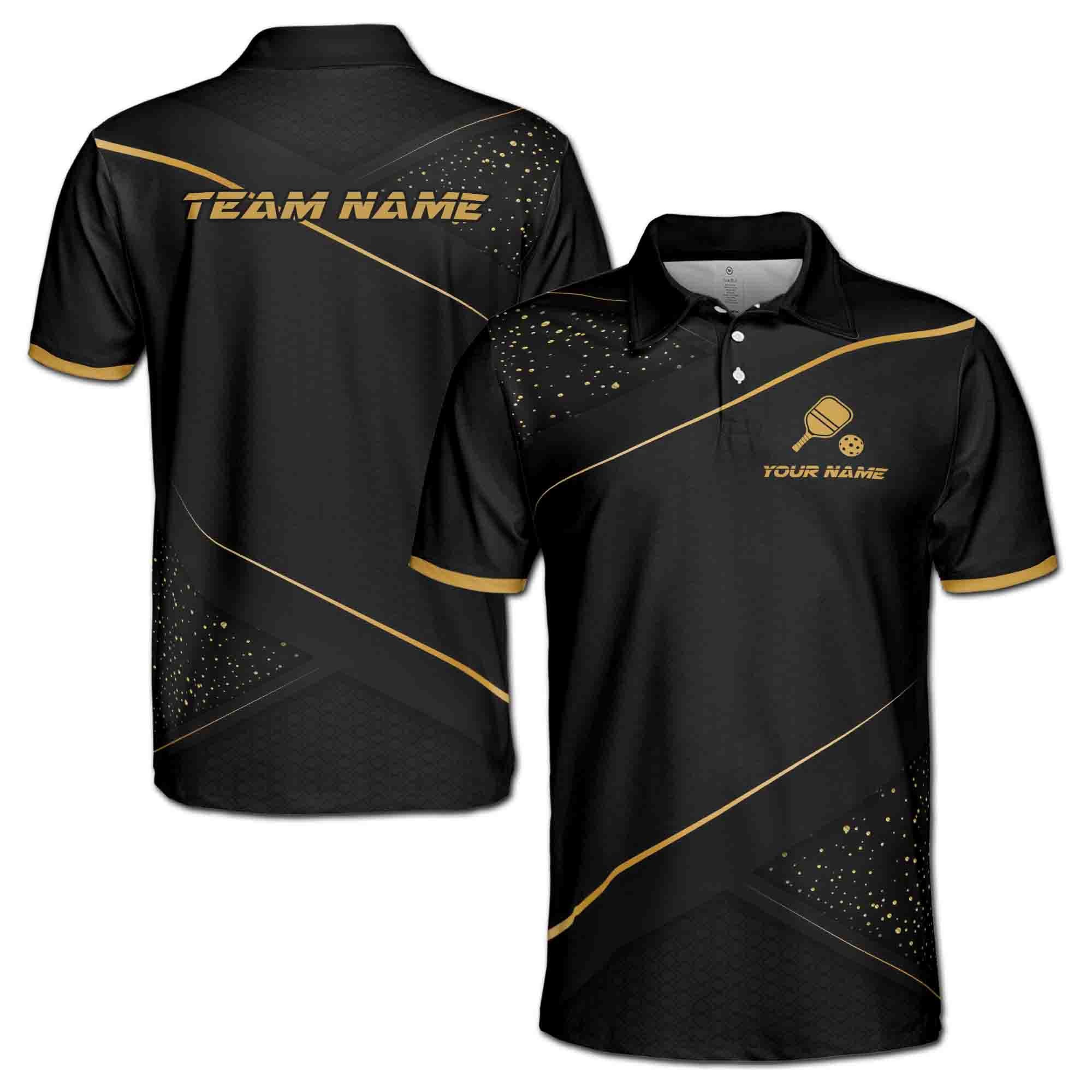 Personalizedize Name Pickleball Paddle Gold Dust Black 3D Men's Polo Shirt