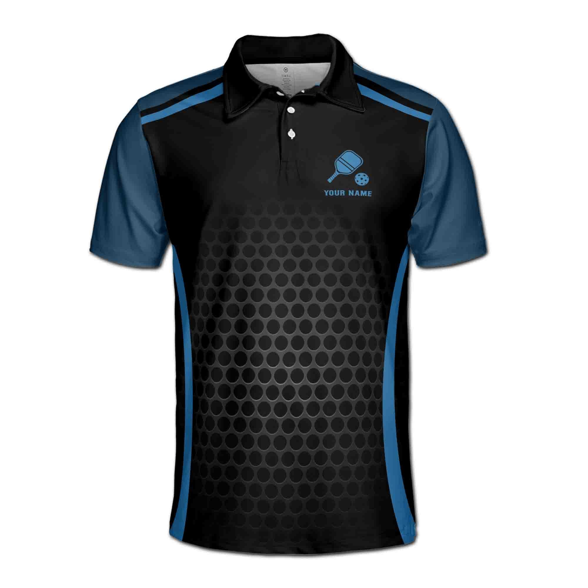 Alternative view of Personalizedize Name Pickleball Paddle Grate Pattern Black Blue 3D Men's Polo Shirt