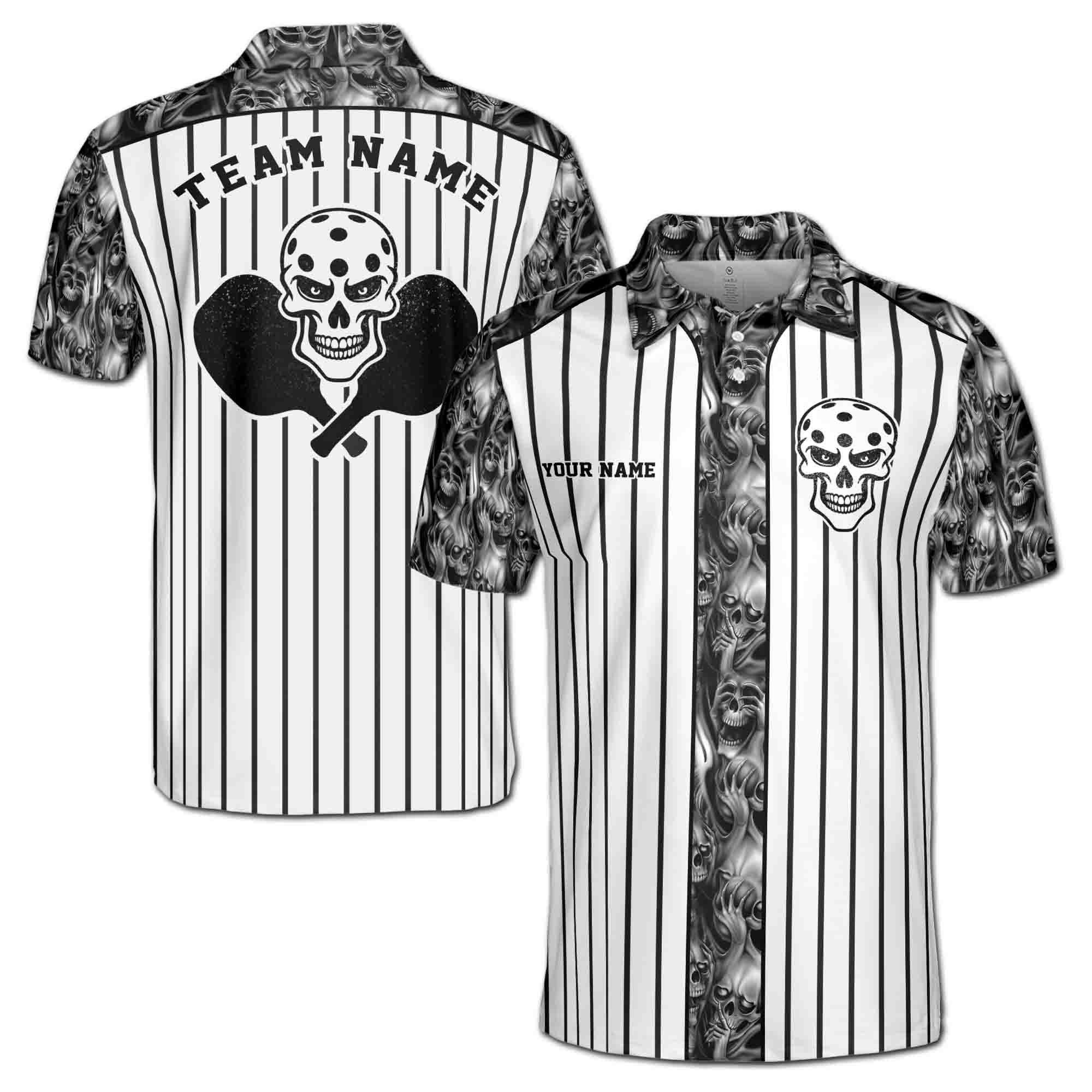 Personalizedize Name Pickleball Paddle Grim Reaper Pattern Black White 3D Men's Polo Shirt
