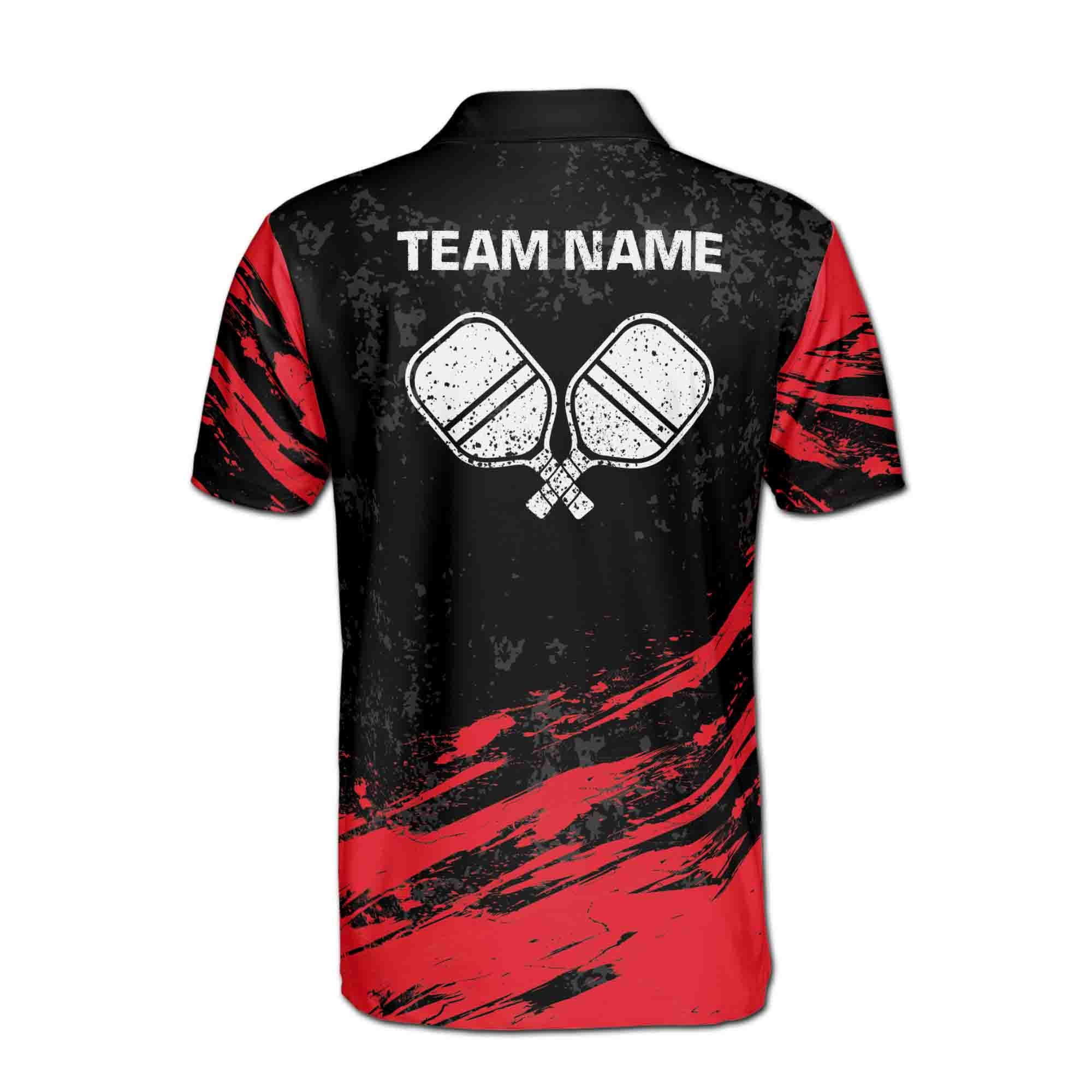 Personalizedize Name Pickleball Paddle Grunge Black Red 3D Men's Polo Shirt - Image 3