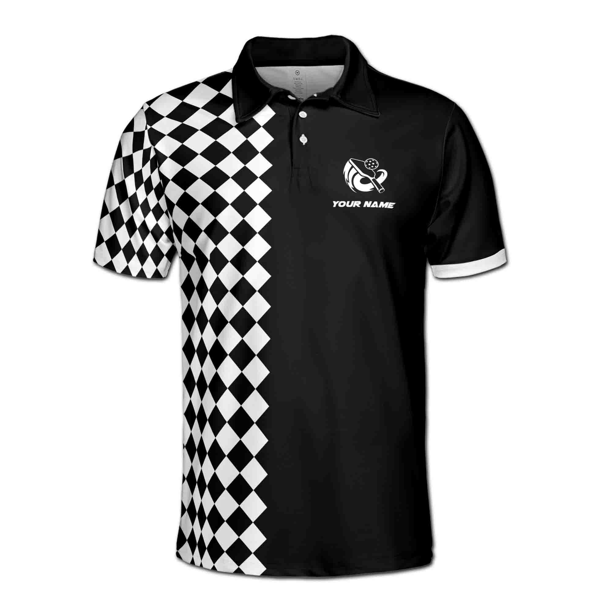 Alternative view of Personalizedize Name Pickleball Paddle I'd Hit That Black White 3D Men's Polo Shirt