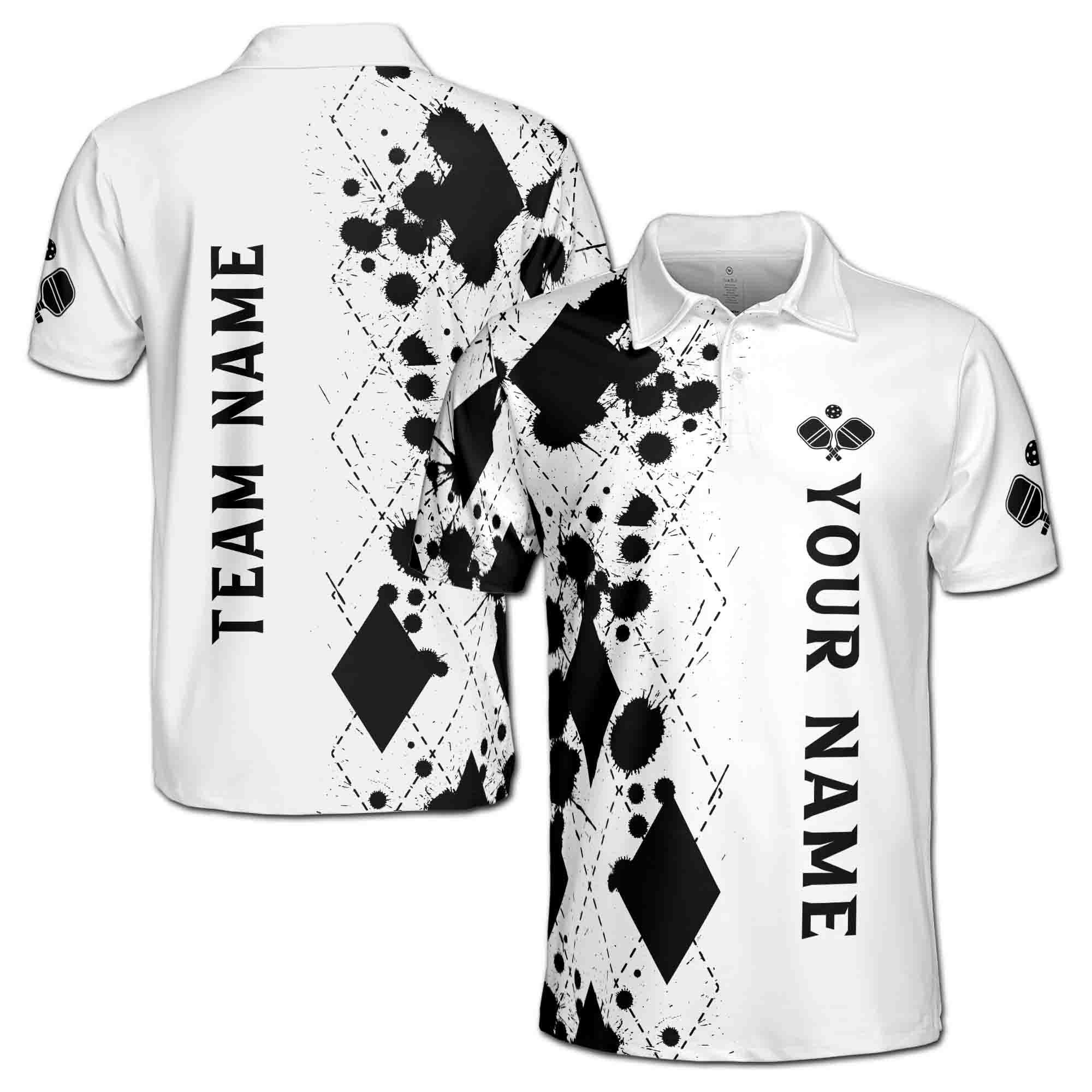 Personalizedize Name Pickleball Paddle Ink Drop White Black 3D Men's Polo Shirt