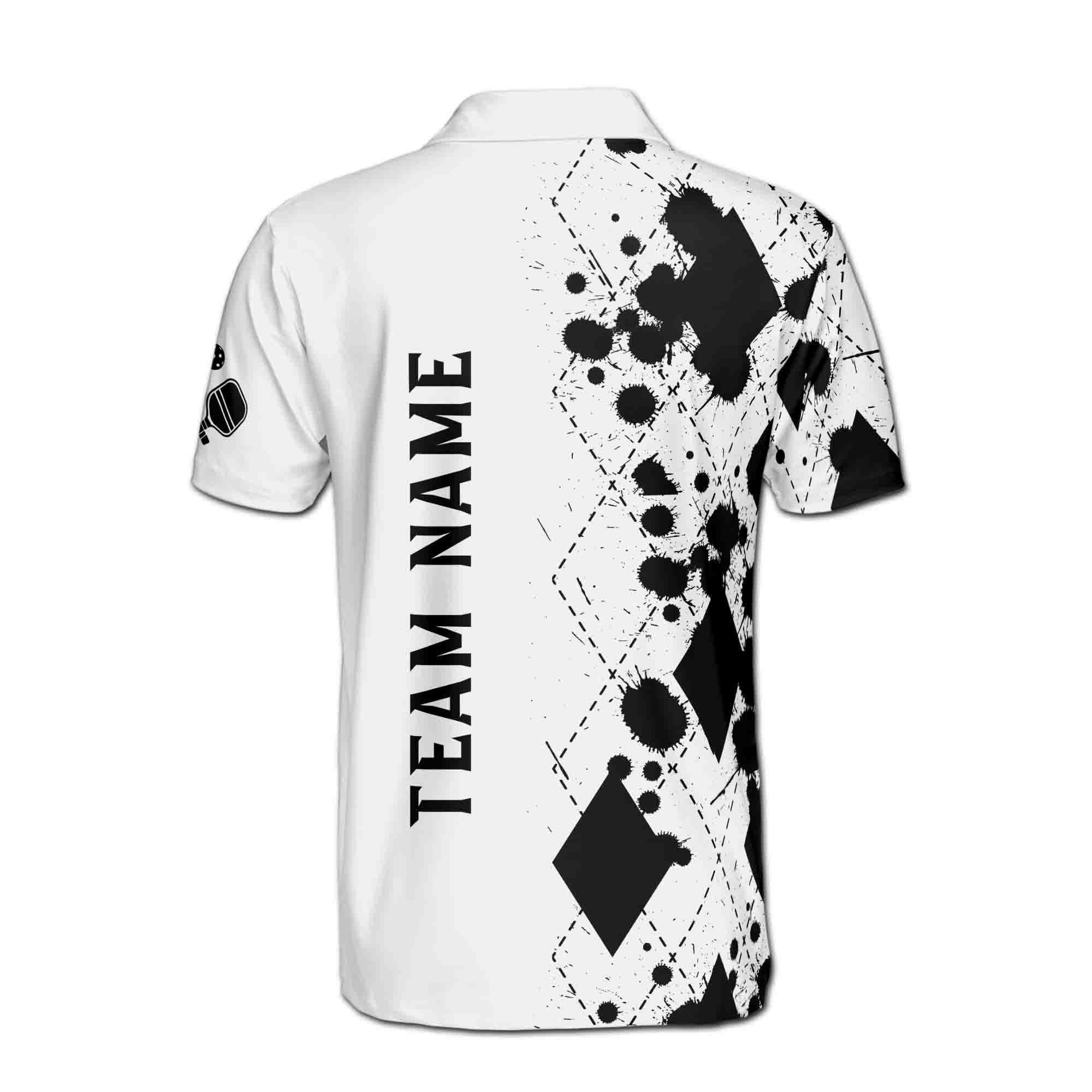 Personalizedize Name Pickleball Paddle Ink Drop White Black 3D Men's Polo Shirt - Image 3