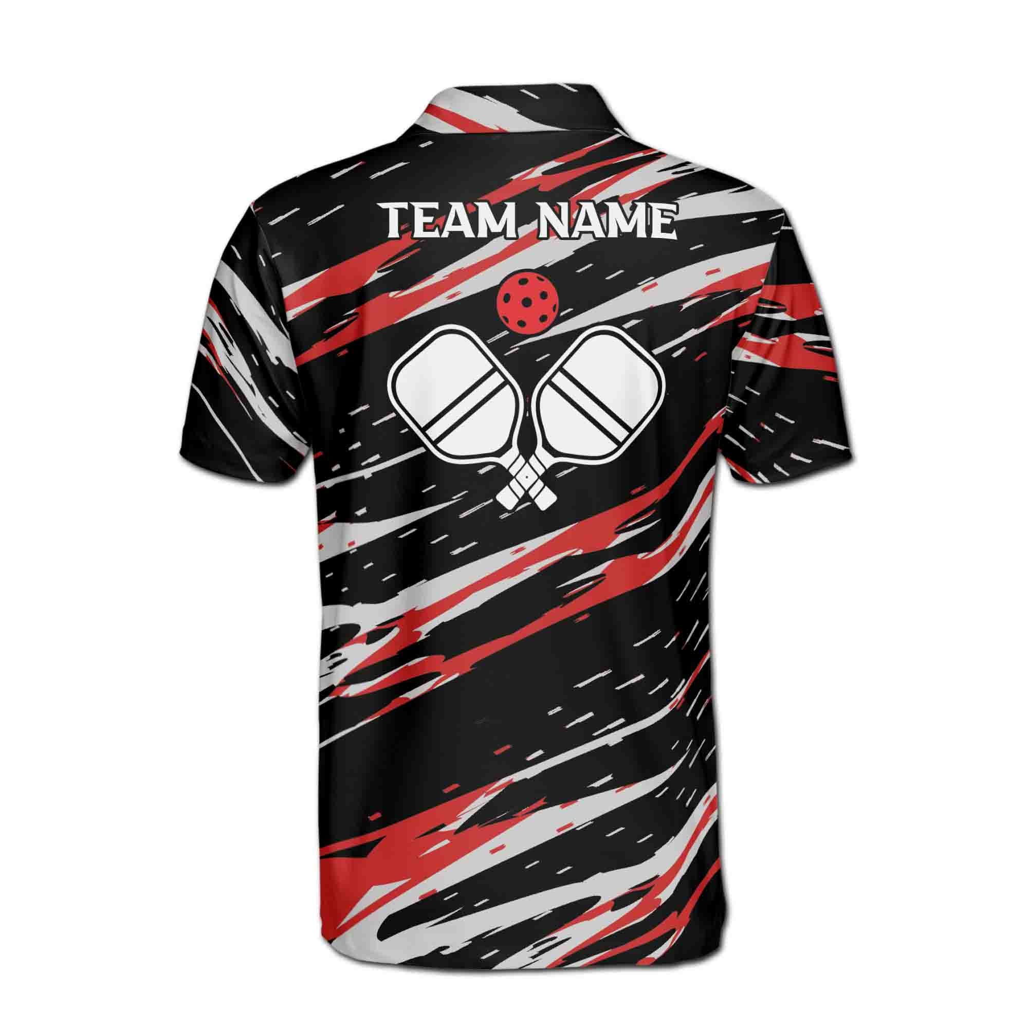 Personalizedize Name Pickleball Paddle Olive Wreath Black White Red 3D Men's Polo Shirt - Image 3