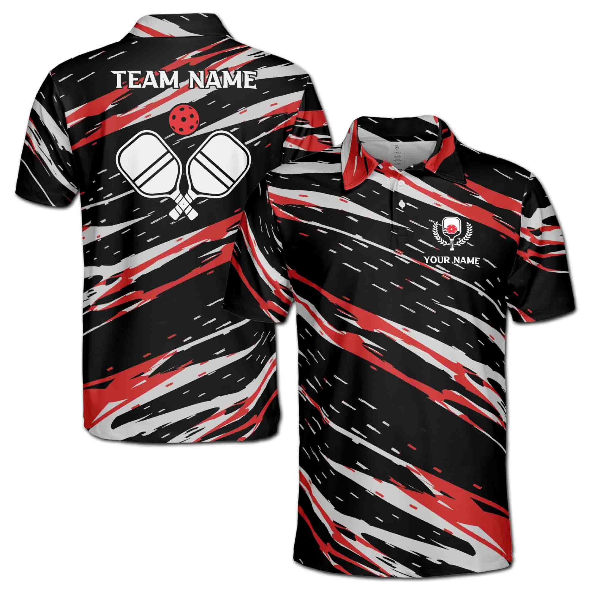 Personalizedize Name Pickleball Paddle Olive Wreath Black White Red 3D Men's Polo Shirt