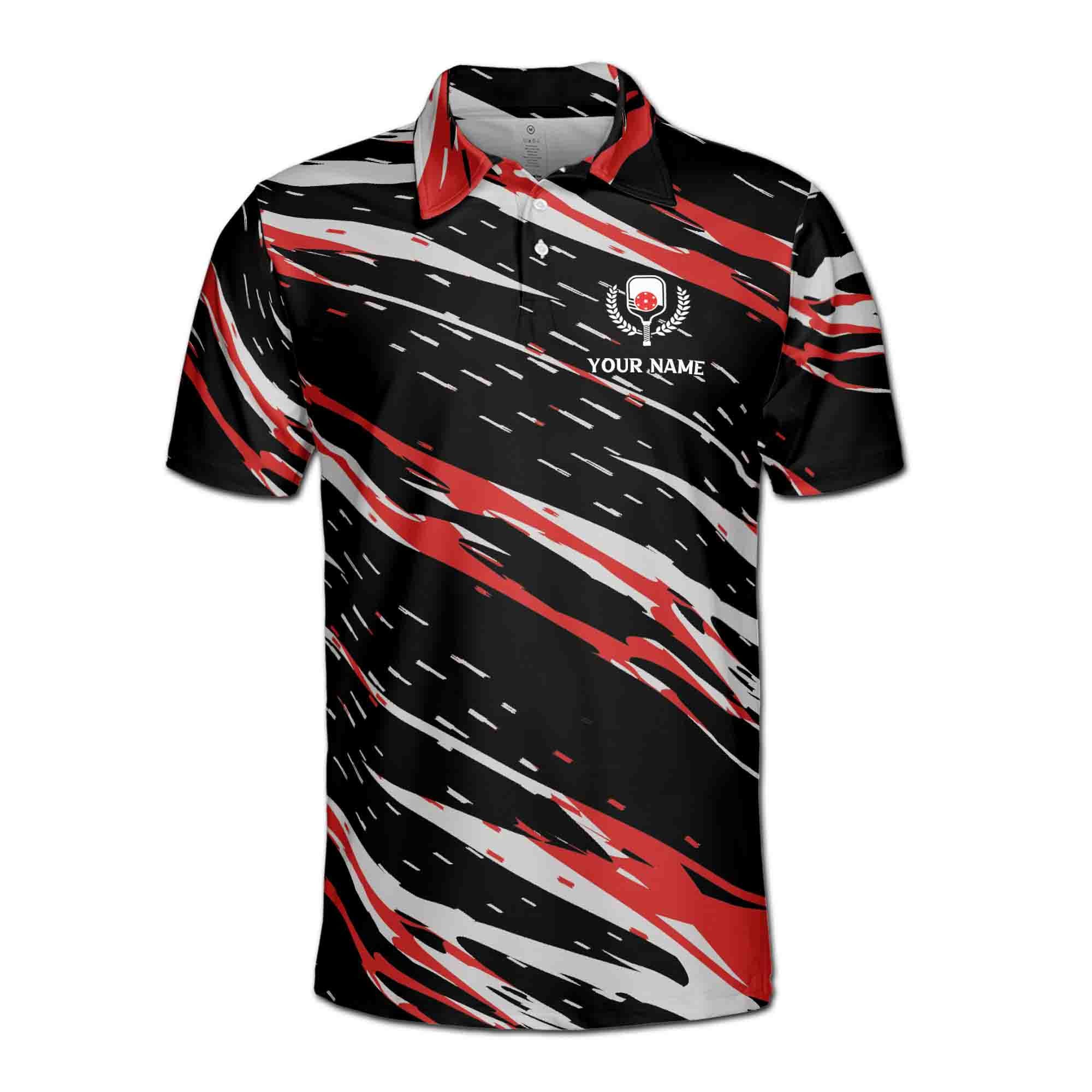 Alternative view of Personalizedize Name Pickleball Paddle Olive Wreath Black White Red 3D Men's Polo Shirt