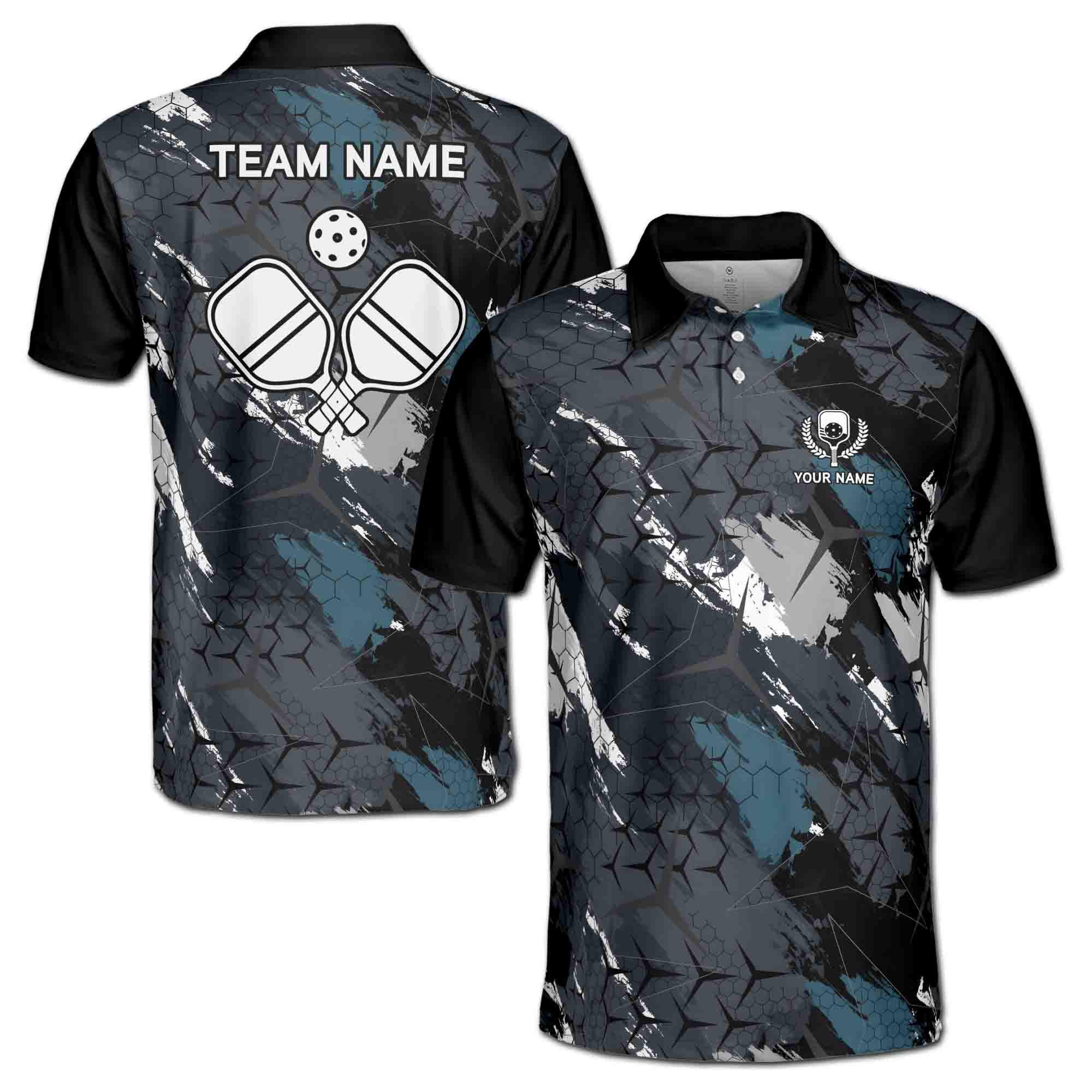 Personalizedize Name Pickleball Paddle Olive Wreath Grunge Black 3D Men's Polo Shirt