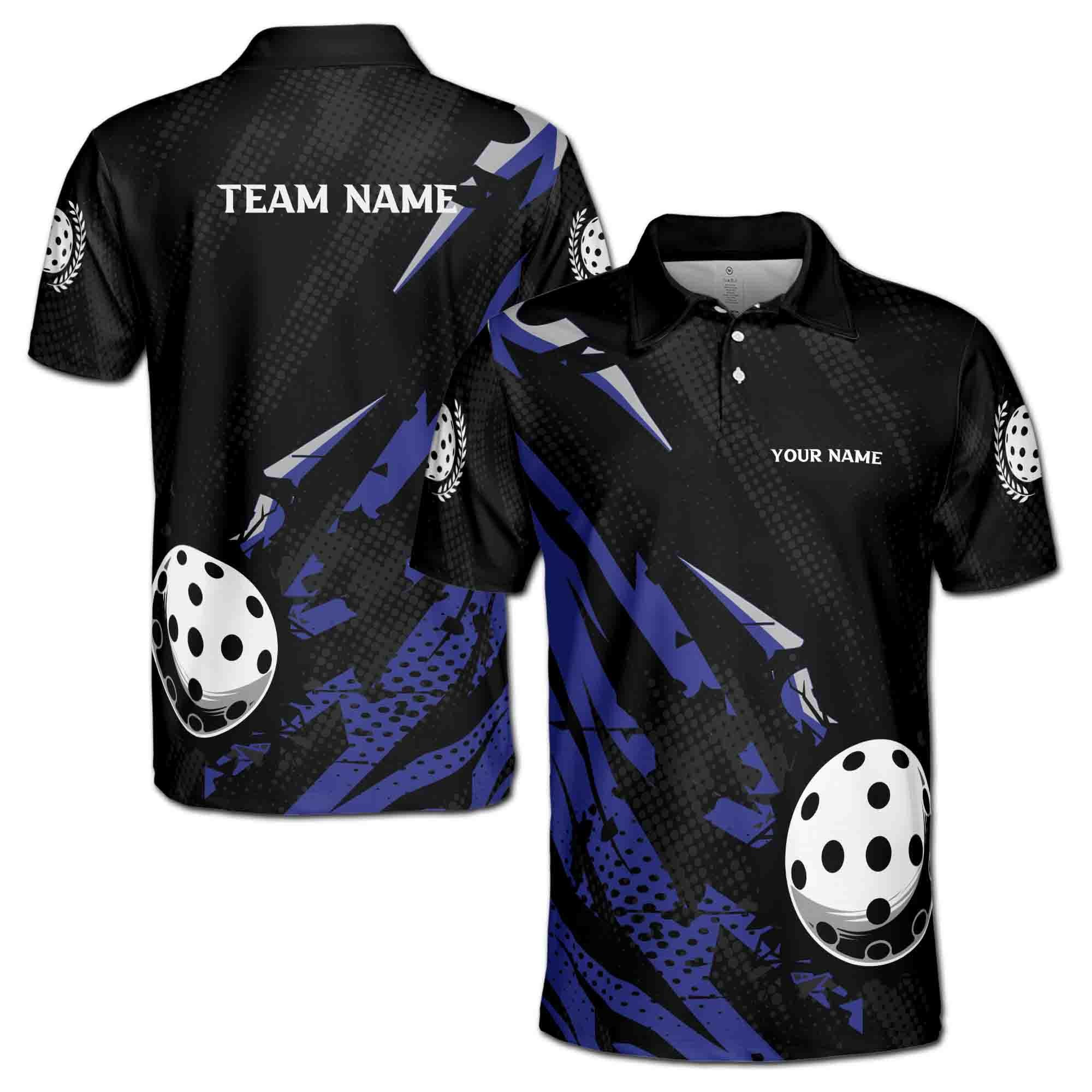 Personalizedize Name Pickleball Paddle Olive Wreath Grunge Black Blue 3D Men's Polo Shirt