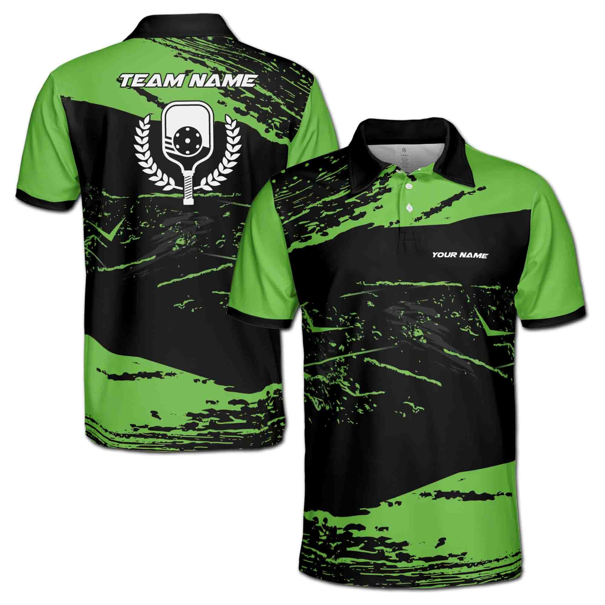 Personalizedize Name Pickleball Paddle Olive Wreath Grunge Black Green 3D Men's Polo Shirt