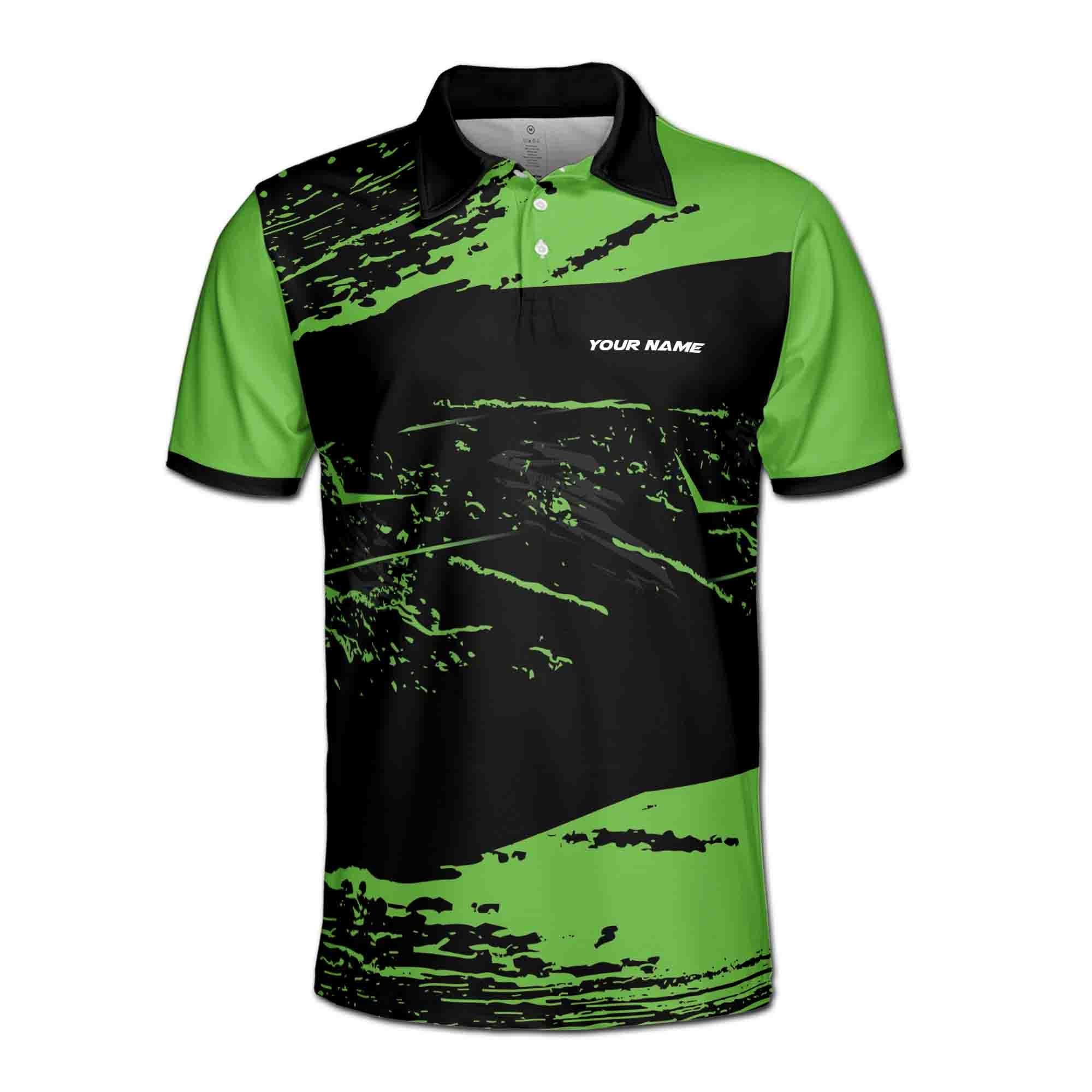 Alternative view of Personalizedize Name Pickleball Paddle Olive Wreath Grunge Black Green 3D Men's Polo Shirt