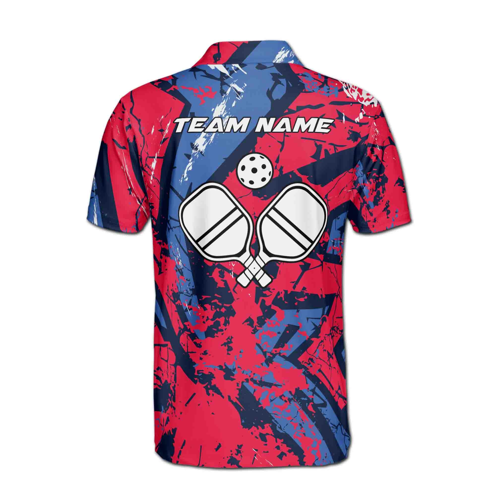 Personalizedize Name Pickleball Paddle Olive Wreath Grunge Red Blue 3D Men's Polo Shirt - Image 3