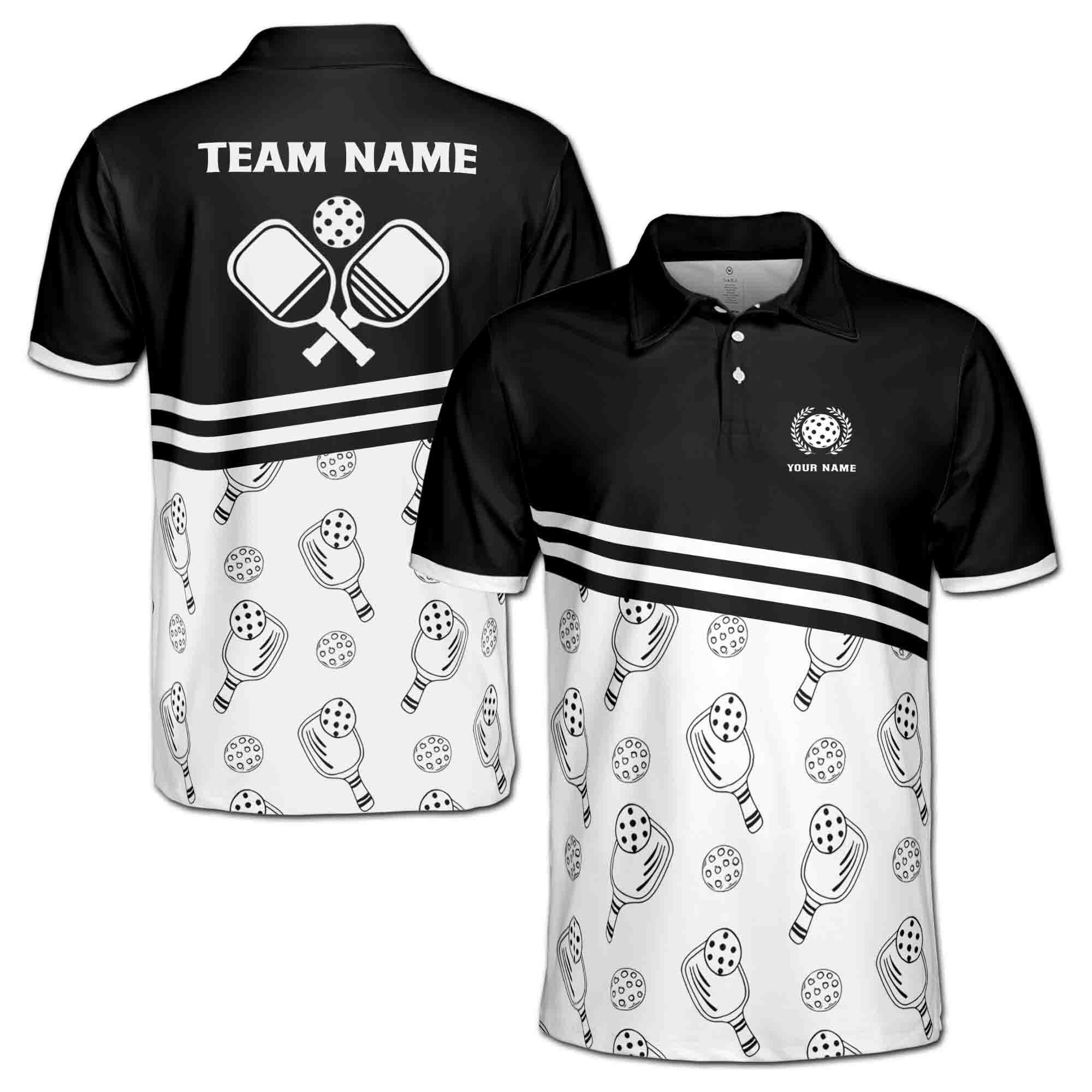 Personalizedize Name Pickleball Paddle Olive Wreath Pattern Black White 3D Men's Polo Shirt