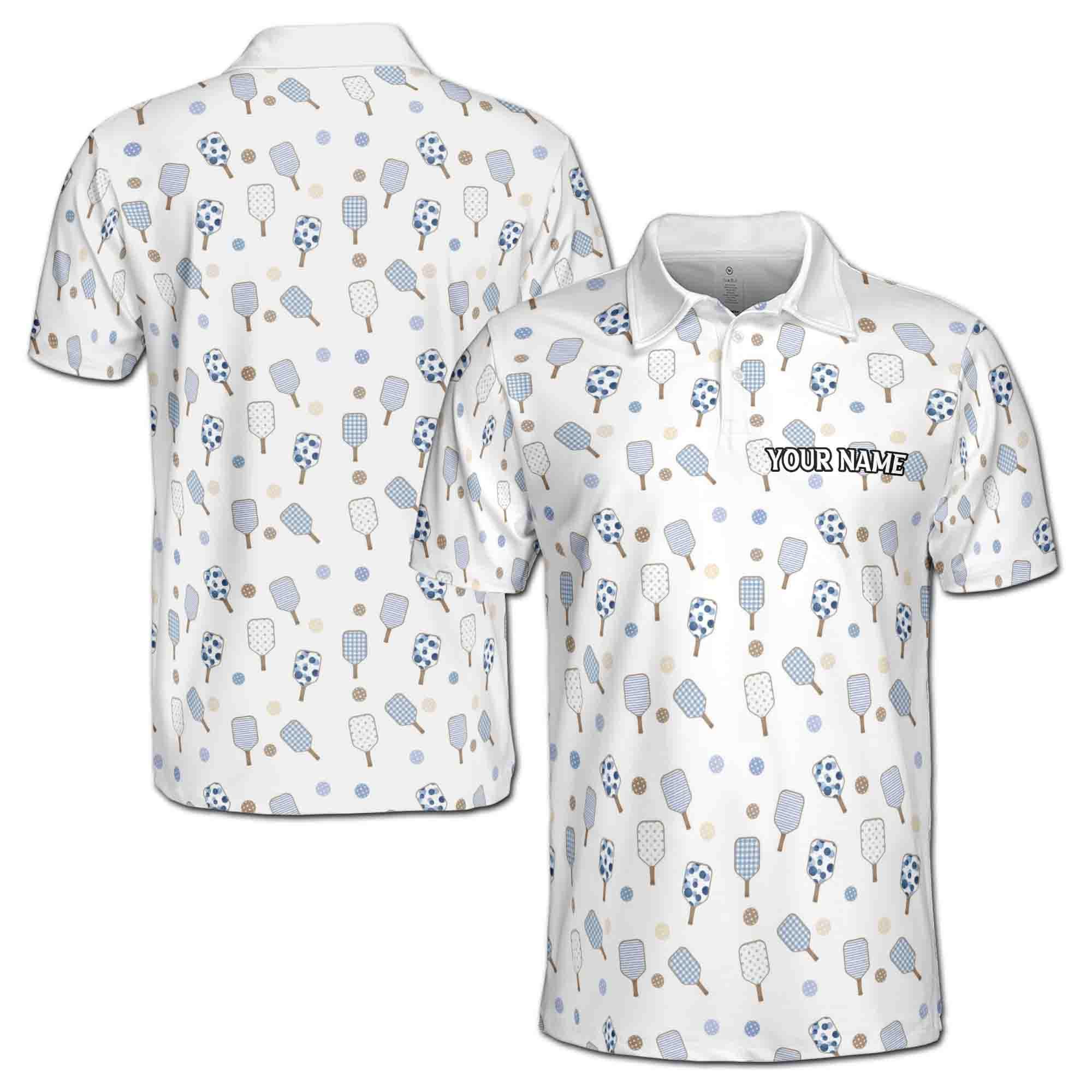Personalizedize Name Pickleball Paddle Pattern White 3D Men's Polo Shirt