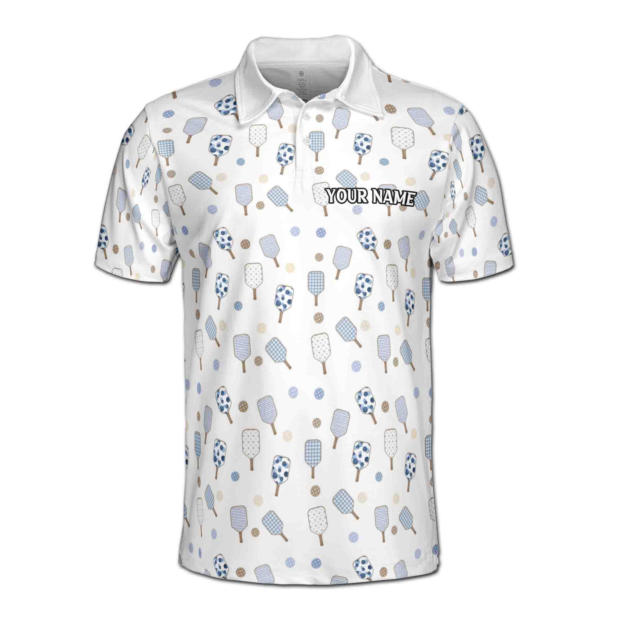 Alternative view of Personalizedize Name Pickleball Paddle Pattern White 3D Men's Polo Shirt