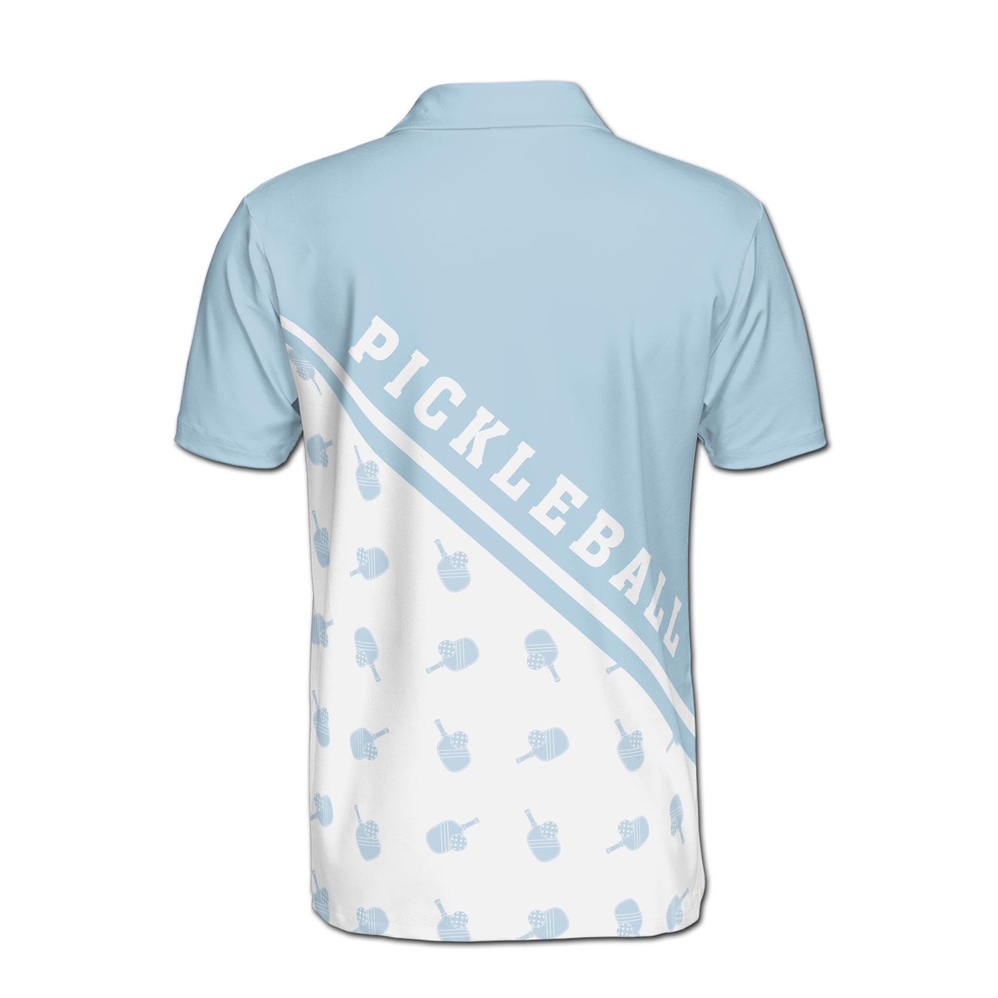 Personalizedize Name Pickleball Paddle Pattern White Sky Blue 3D Men's Polo Shirt - Image 3