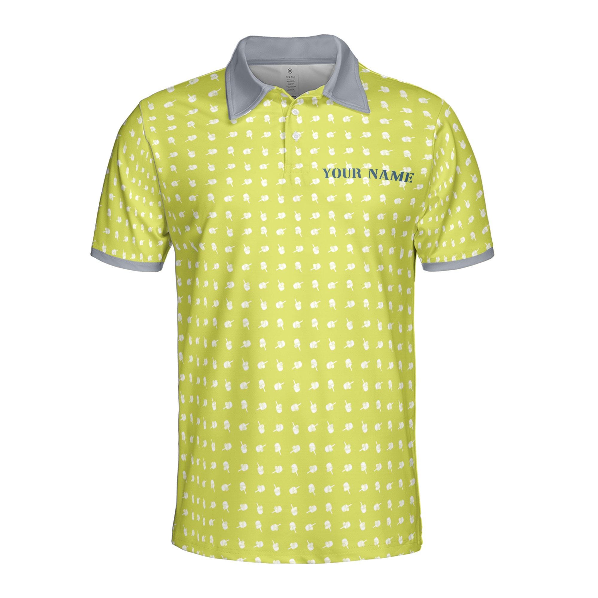 Alternative view of Personalizedize Name Pickleball Paddle Pattern Yellow 3D Men's Polo Shirt