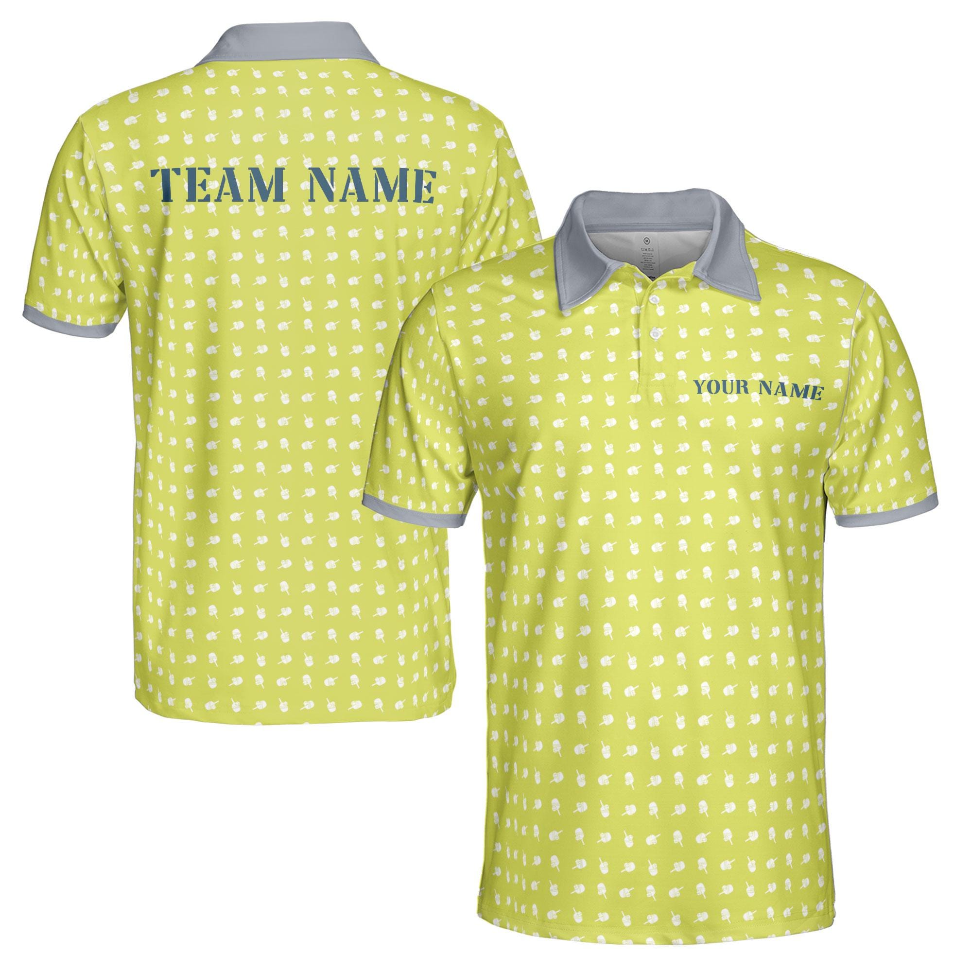 Personalizedize Name Pickleball Paddle Pattern Yellow 3D Men's Polo Shirt