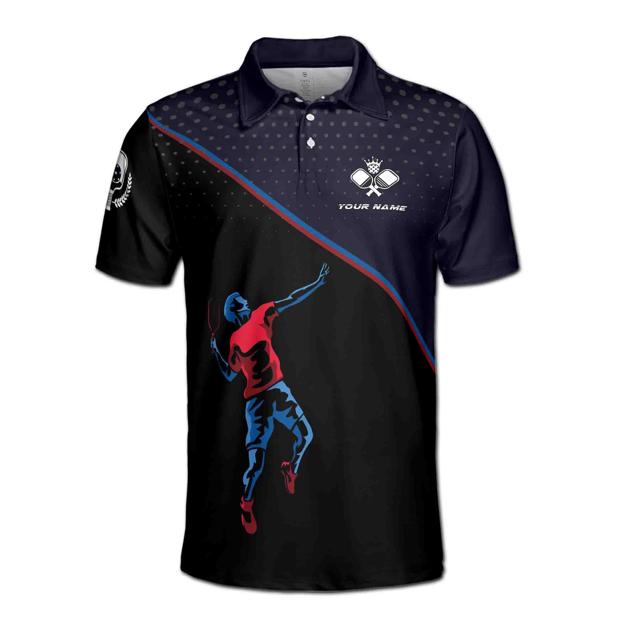 Alternative view of Personalizedize Name Pickleball Paddle Player Dark Blue Black 3D Men's Polo Shirt