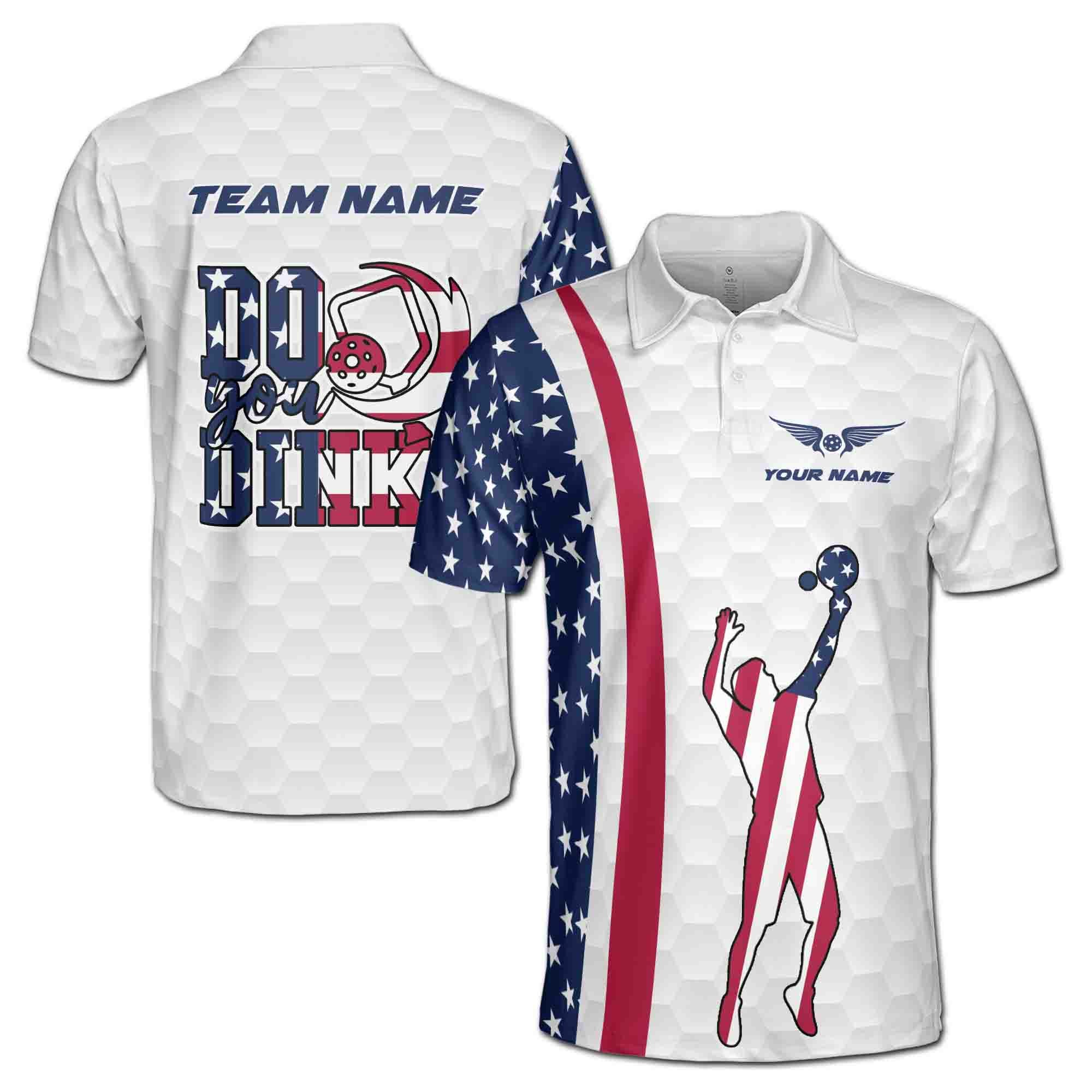 Personalizedize Name Pickleball Paddle Player Wings Do You Drink USA White Red Blue 3D Men's Polo Shirt