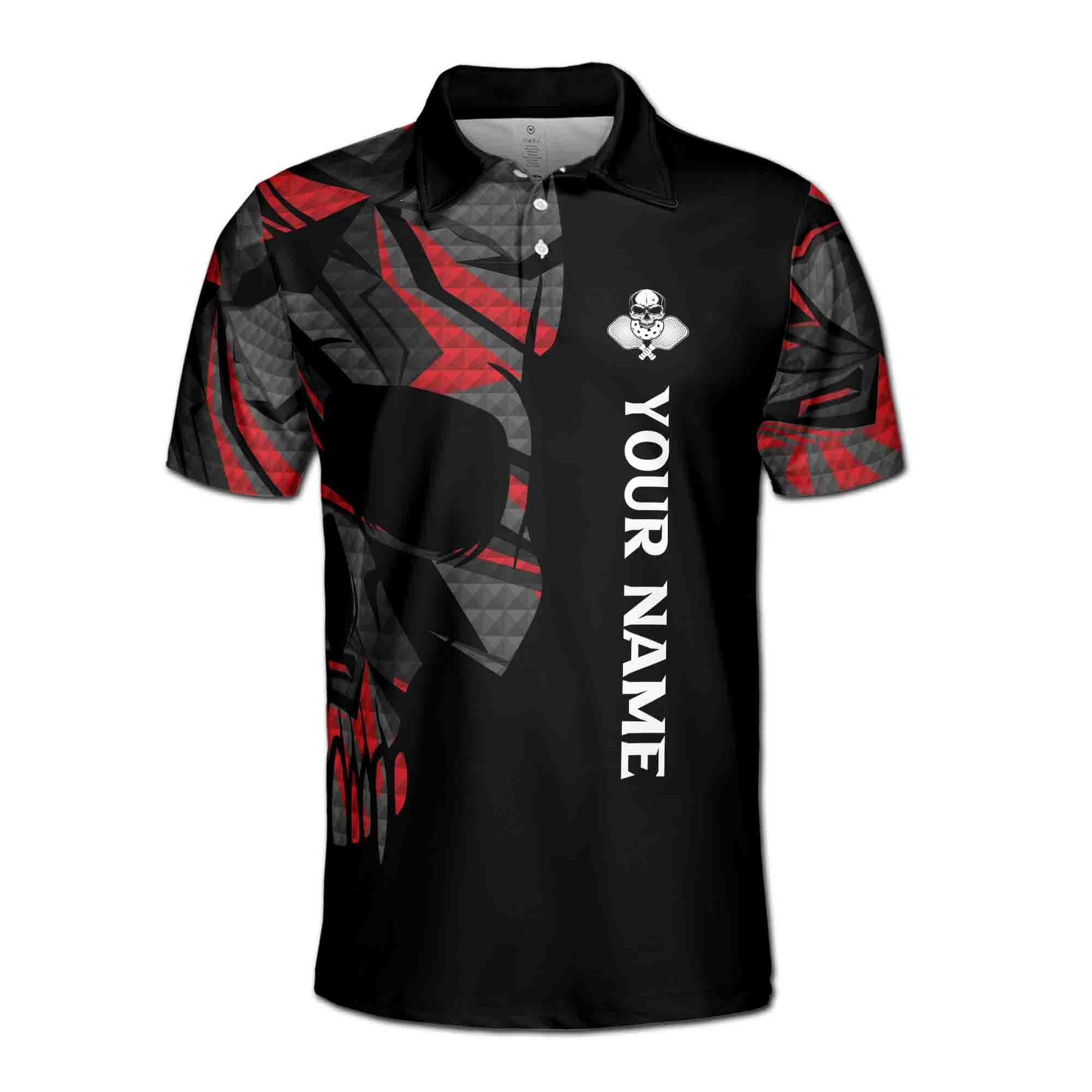 Alternative view of Personalizedize Name Pickleball Paddle Skull Black 3D Men's Polo Shirt