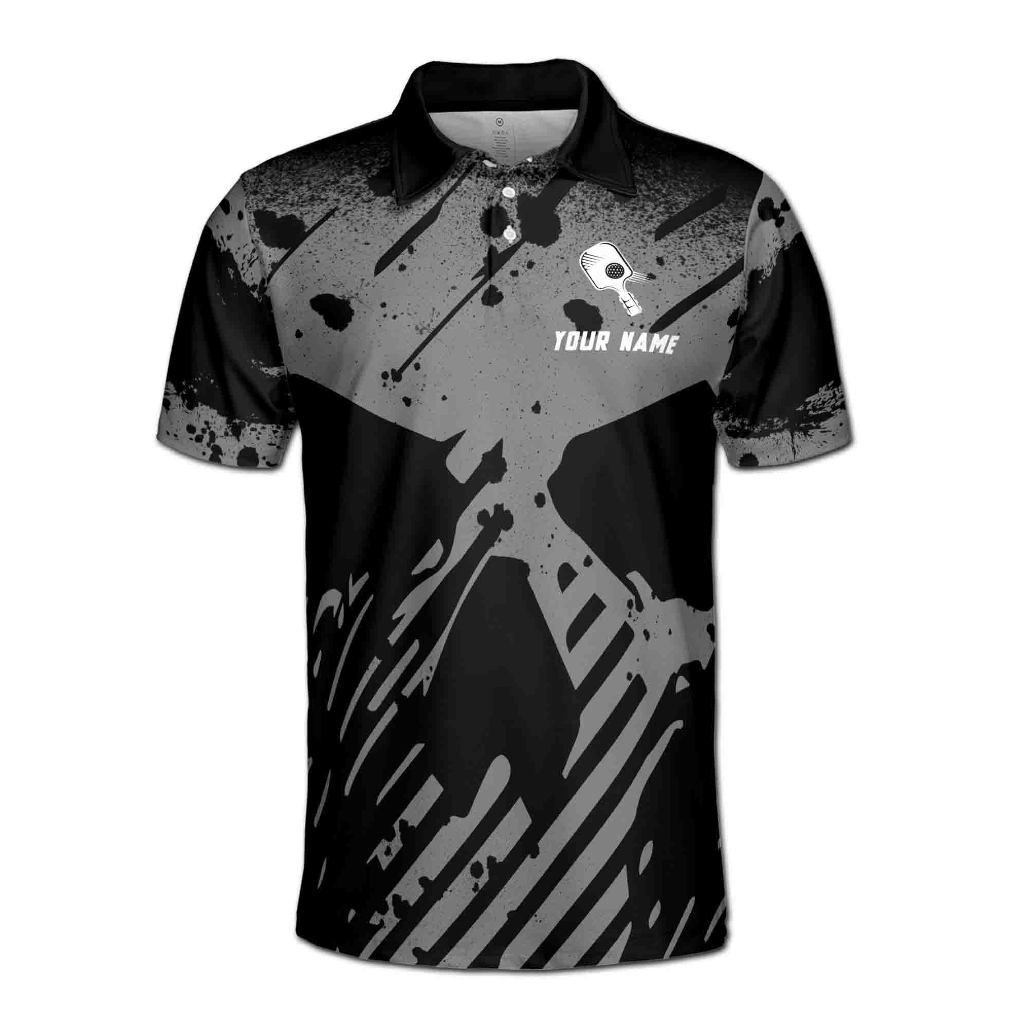 Alternative view of Personalizedize Name Pickleball Paddle Skull Grunge Black 3D Men's Polo Shirt