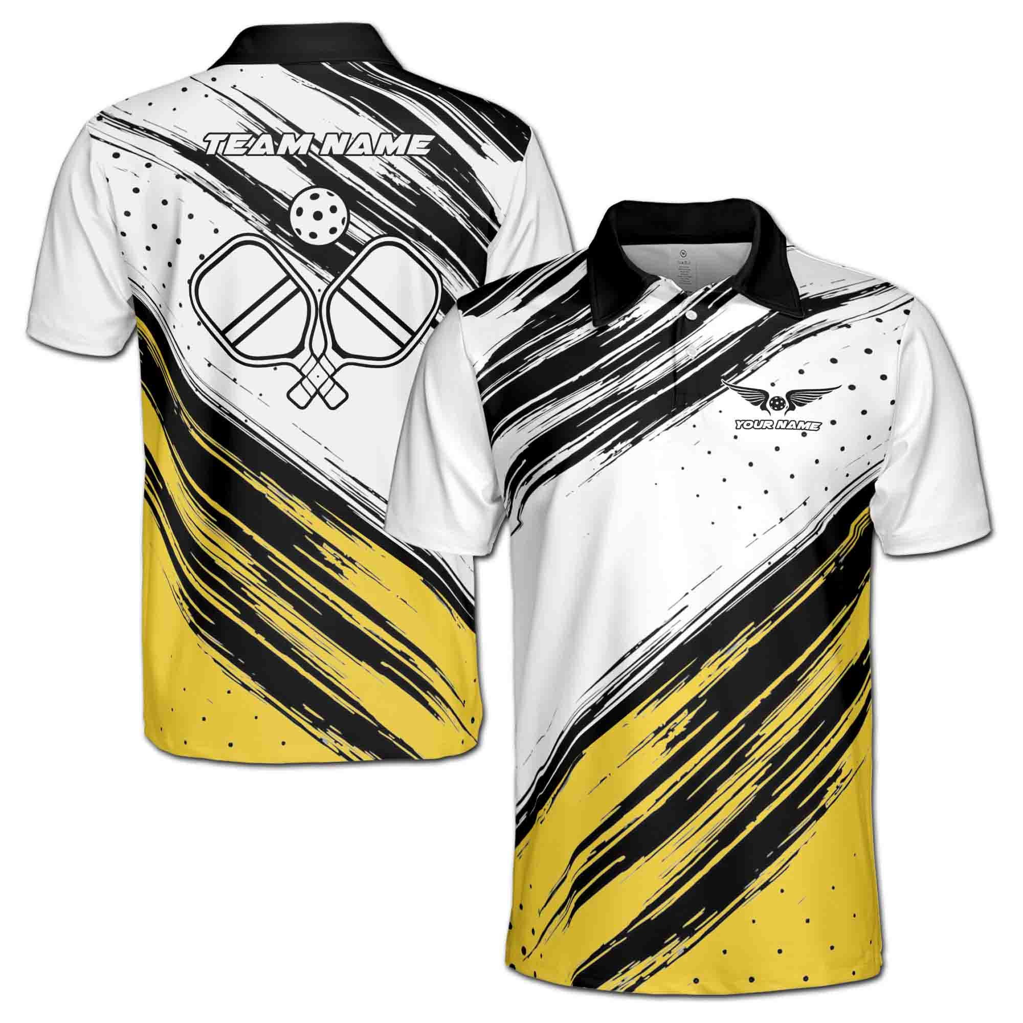 Personalizedize Name Pickleball Paddle Splatter Star White 3D Men's Polo Shirt