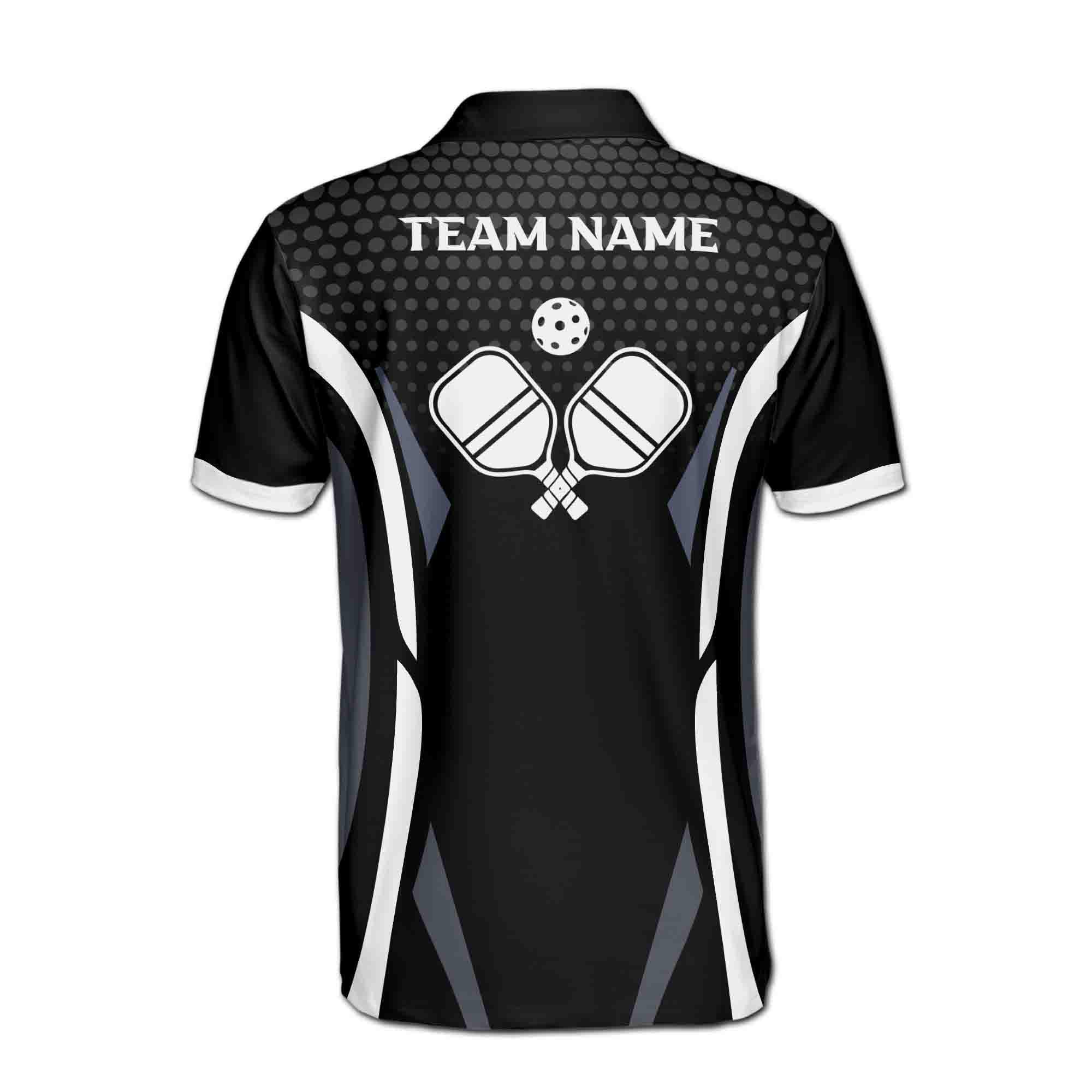 Personalizedize Name Pickleball Paddle Sporty Pattern Black White 3D Men's Polo Shirt - Image 3