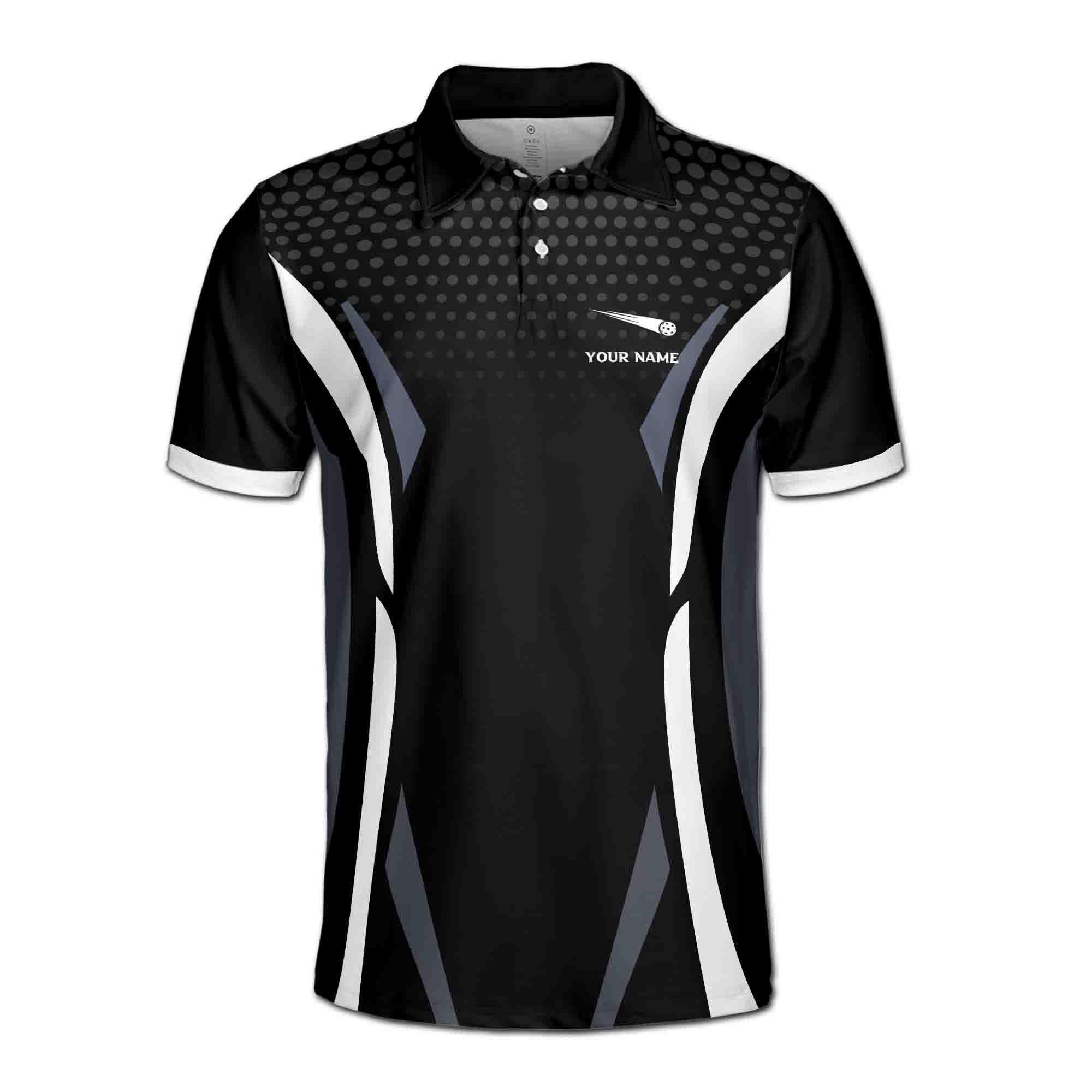 Alternative view of Personalizedize Name Pickleball Paddle Sporty Pattern Black White 3D Men's Polo Shirt