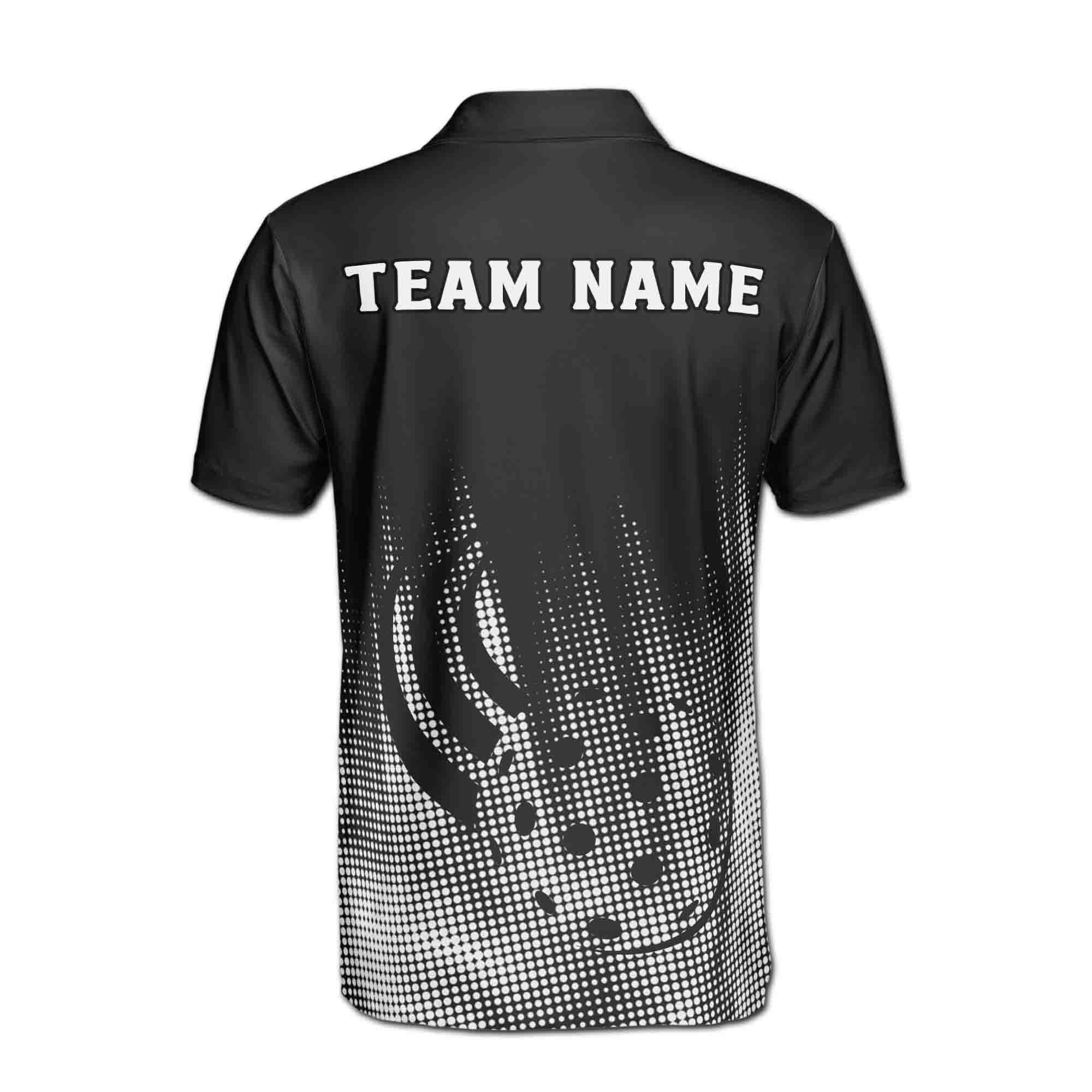 Personalizedize Name Pickleball Paddle Swing Dots Pattern Black White 3D Men's Polo Shirt - Image 3