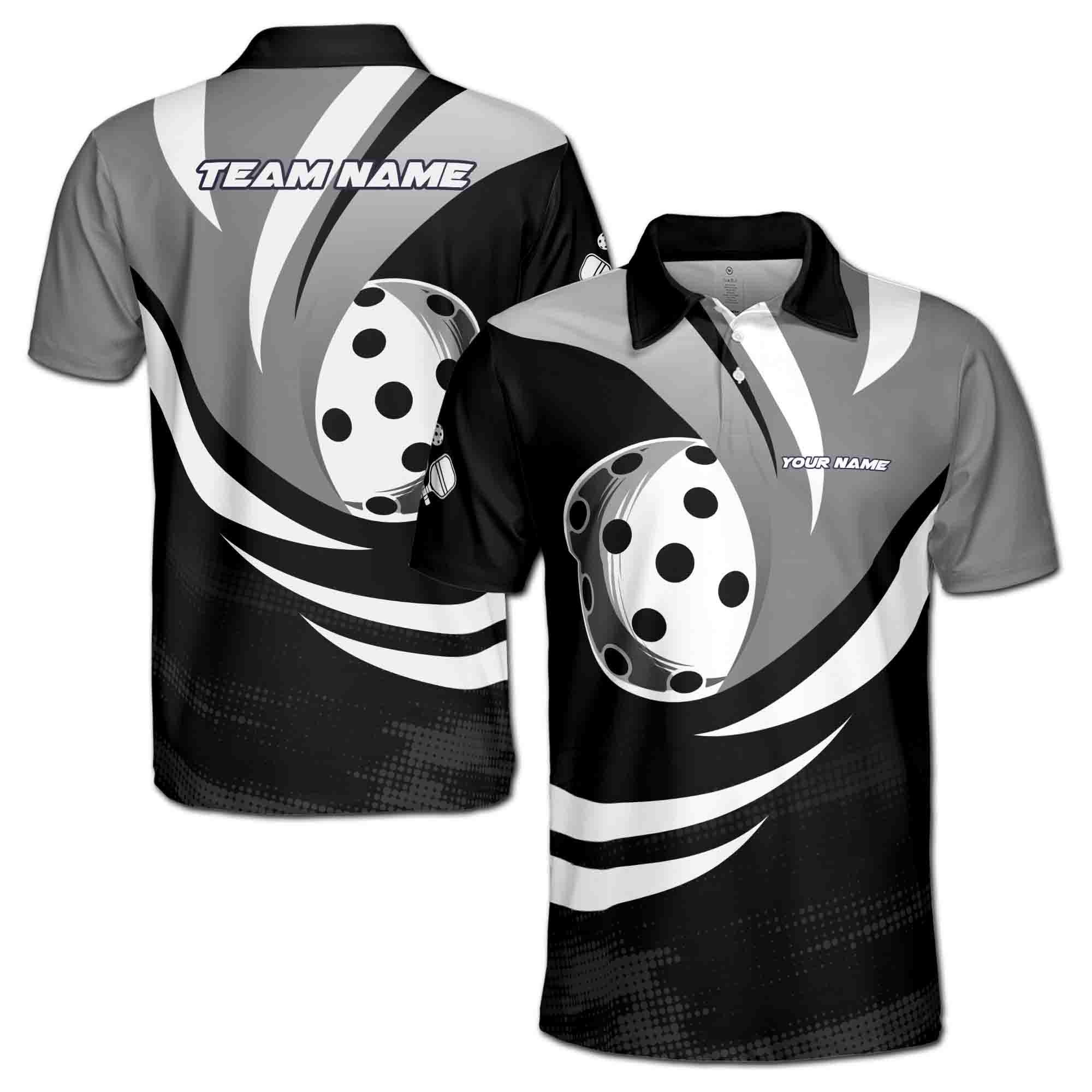 Personalizedize Name Pickleball Paddle Twist Black White 3D Men's Polo Shirt