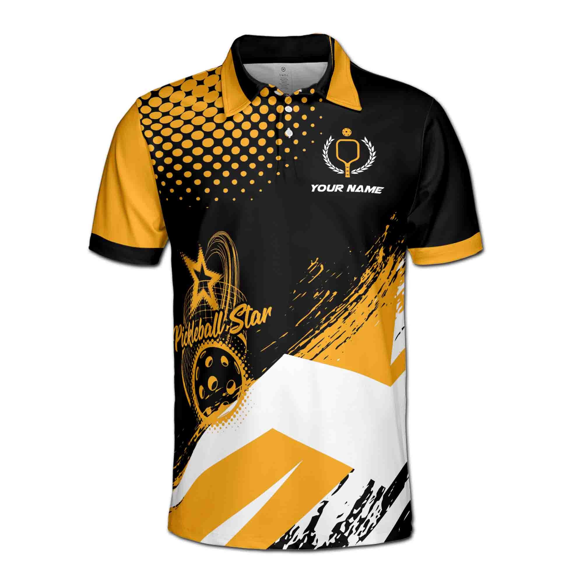 Alternative view of Personalizedize Name Pickleball Pitchball Star Black 3D Men's Polo Shirt