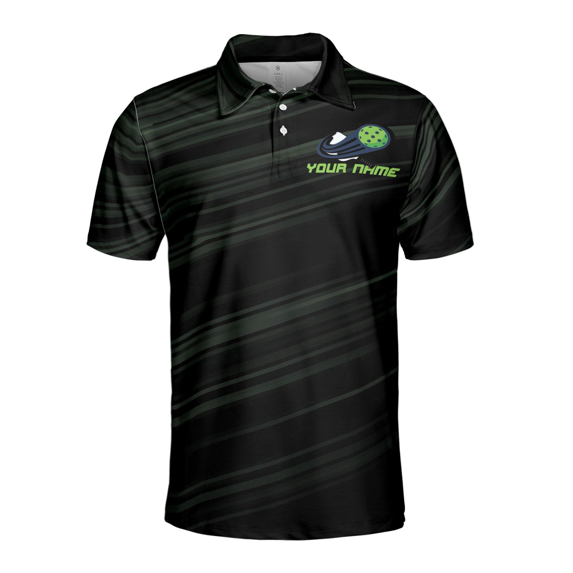 Alternative view of Personalizedize Name Pickleball Player Swing Black 3D Men's Polo Shirt