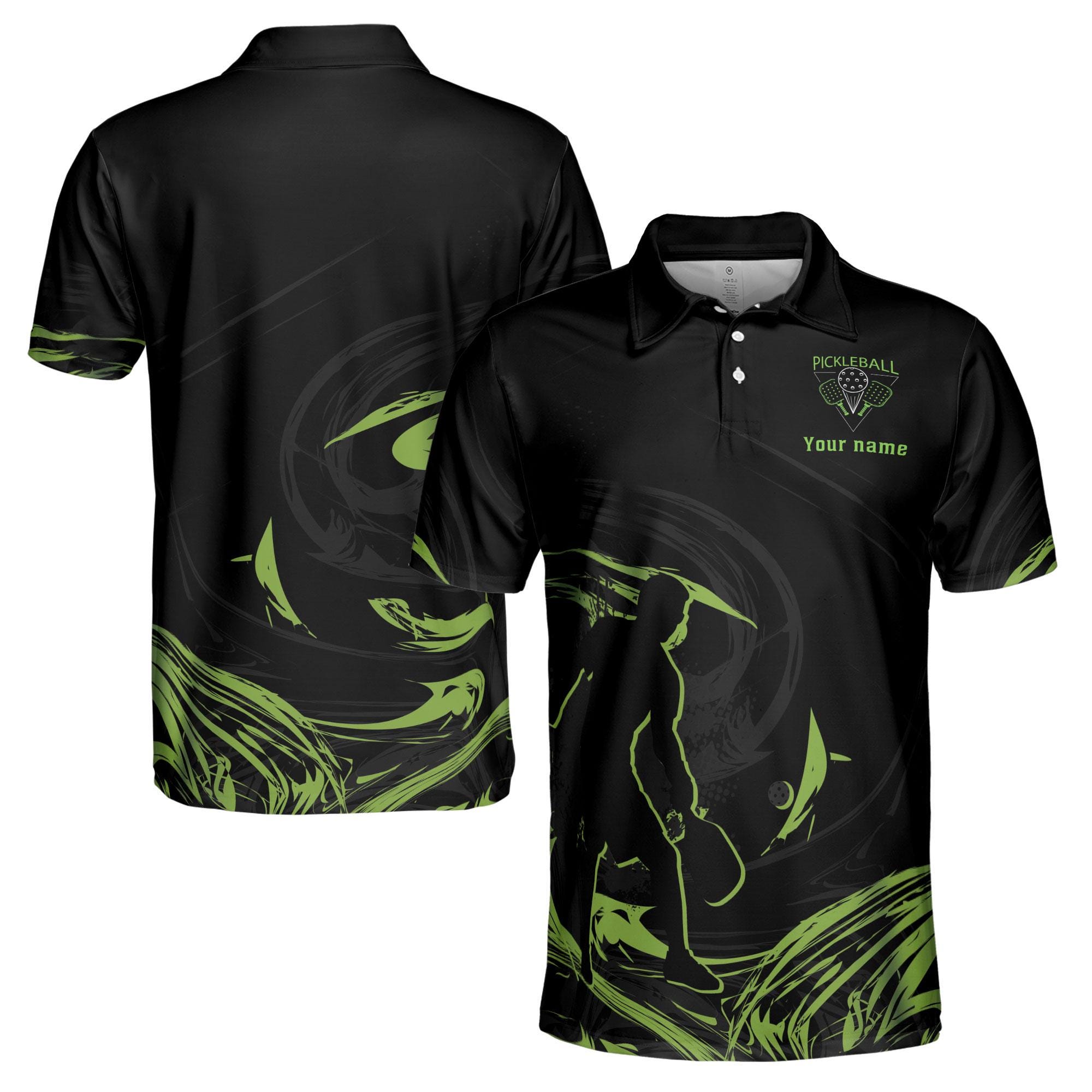 Personalizedize Name Pickleball Player Wave Pattern Black 3D Men's Polo Shirt